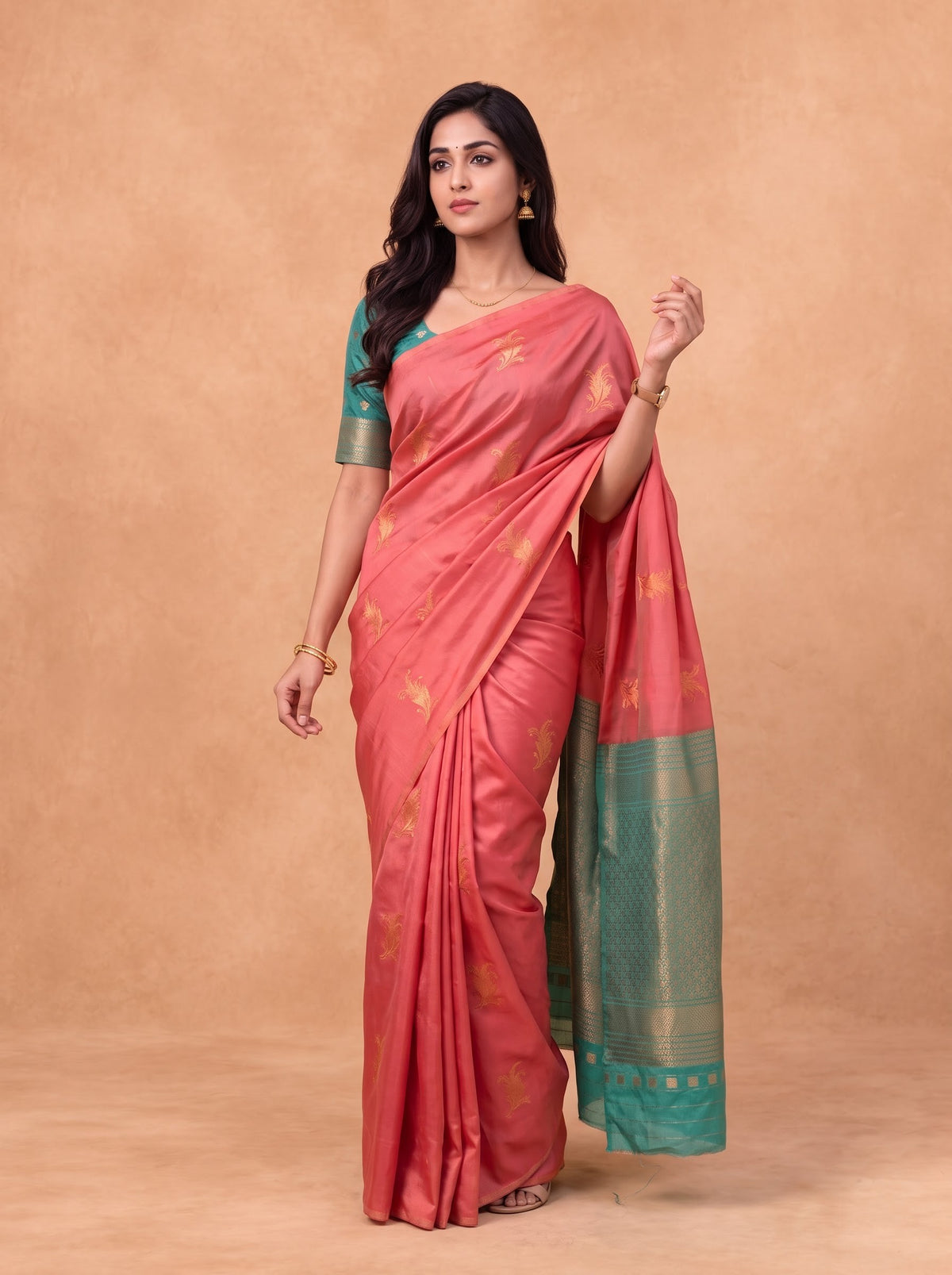 Women Soft Silk Pink with Green Saree SS515