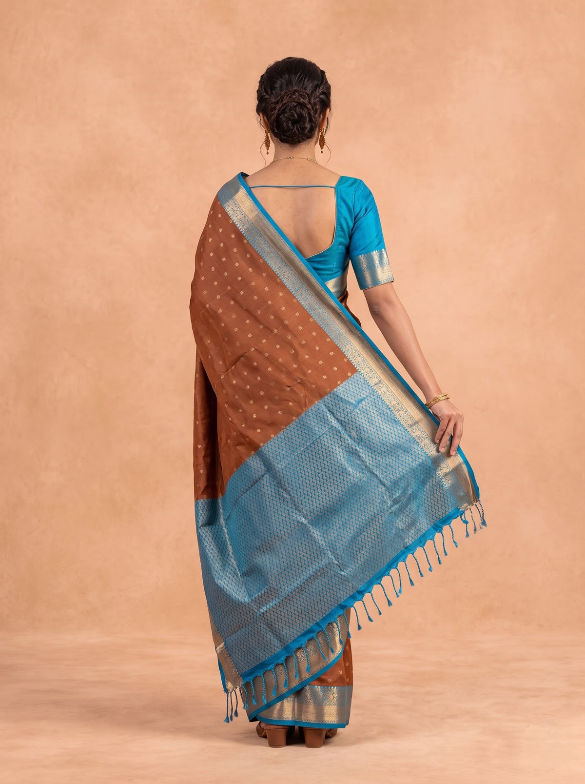 Women Soft Silk Brown with Blue Saree SS463