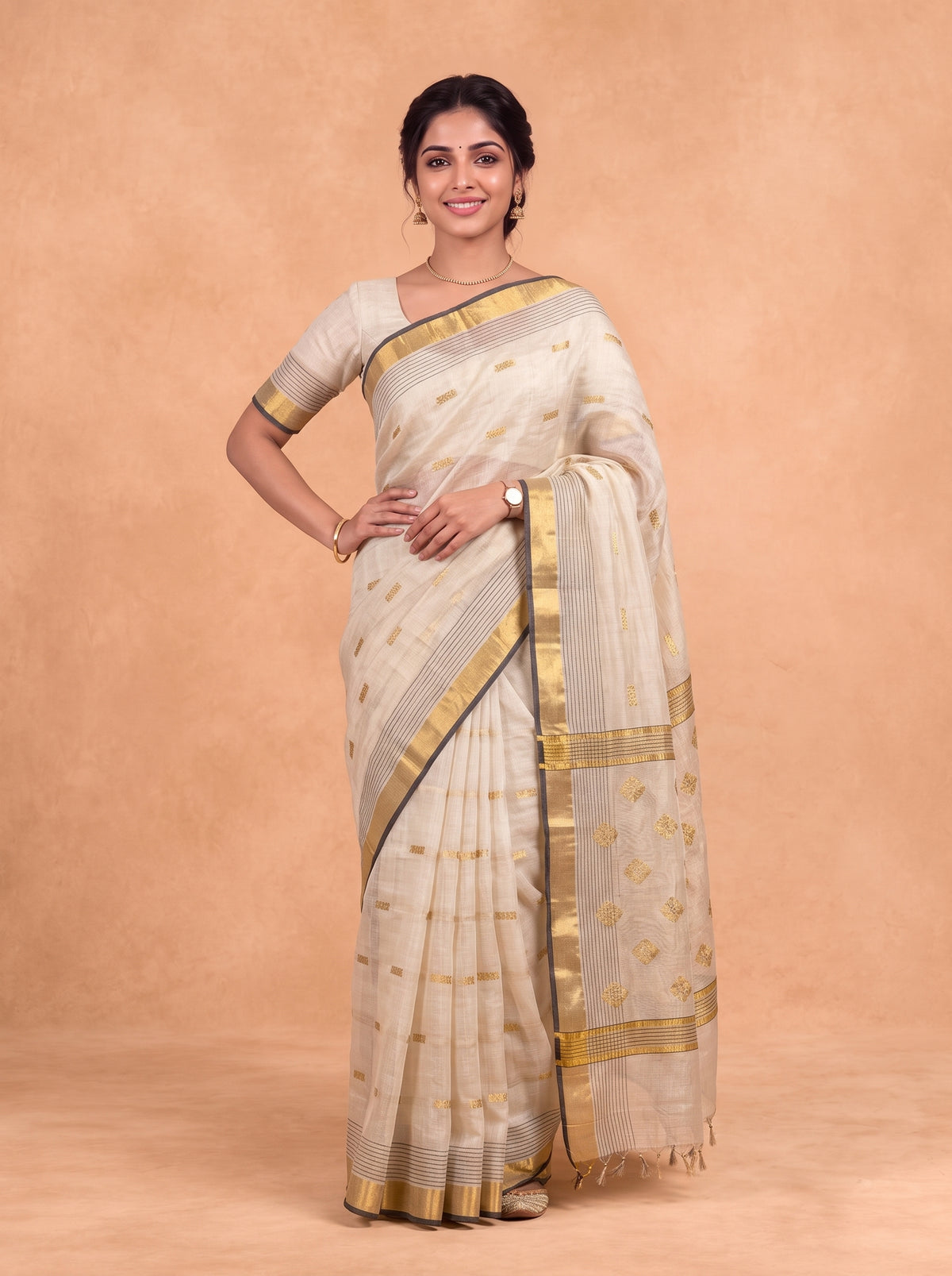Women Tissue Gold Printed Saree KLS70
