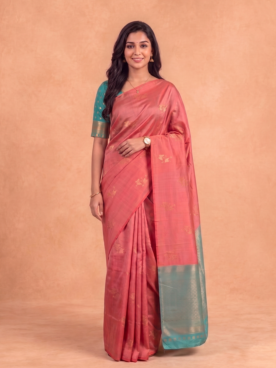 Women Soft Silk Green With Pink Saree SS533