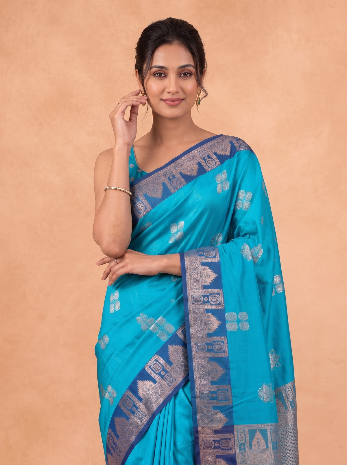 Women Soft Silk Blue With Navy Saree SS494