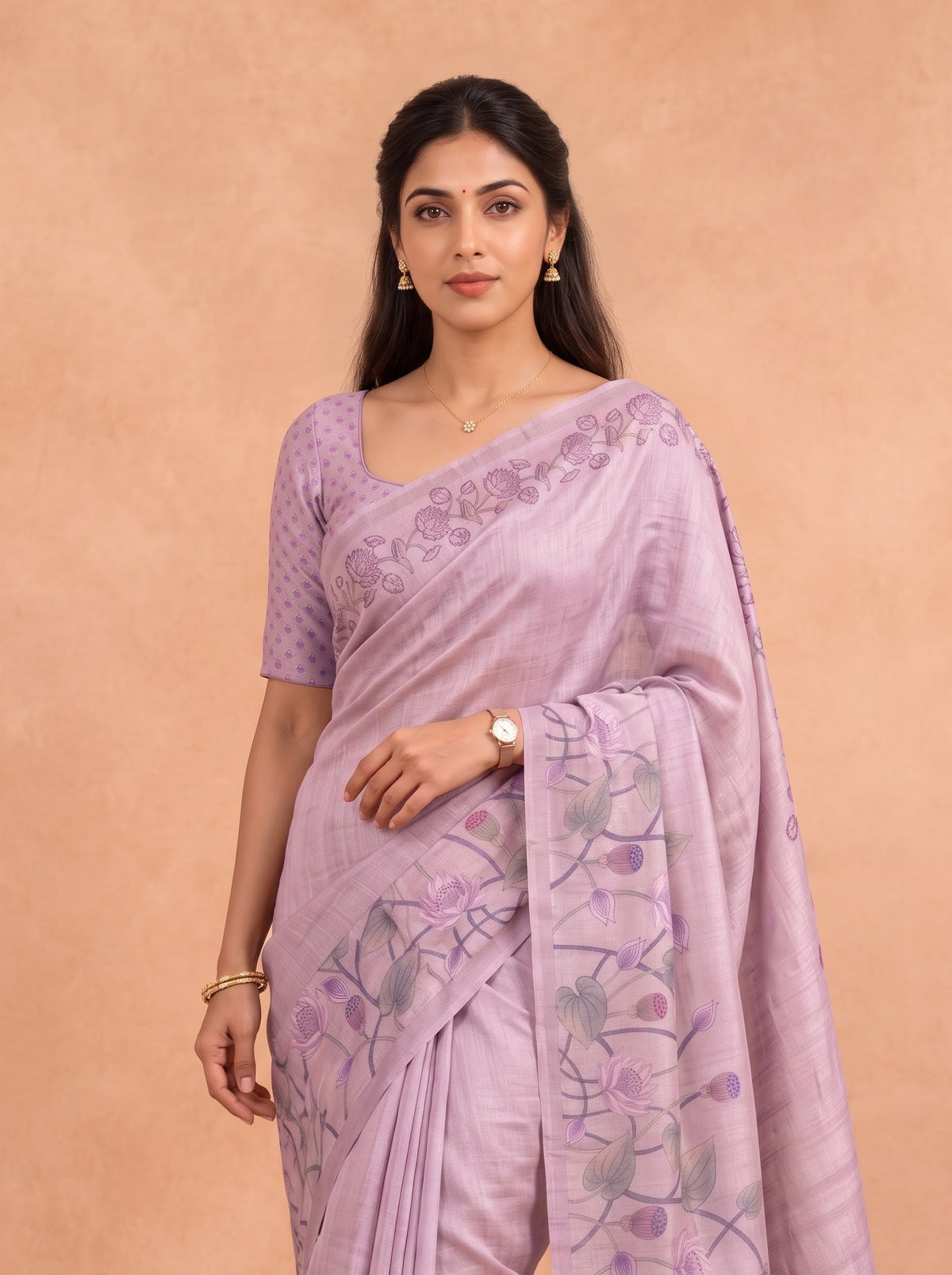 Women Cotton Lavender Printed Saree PCS310