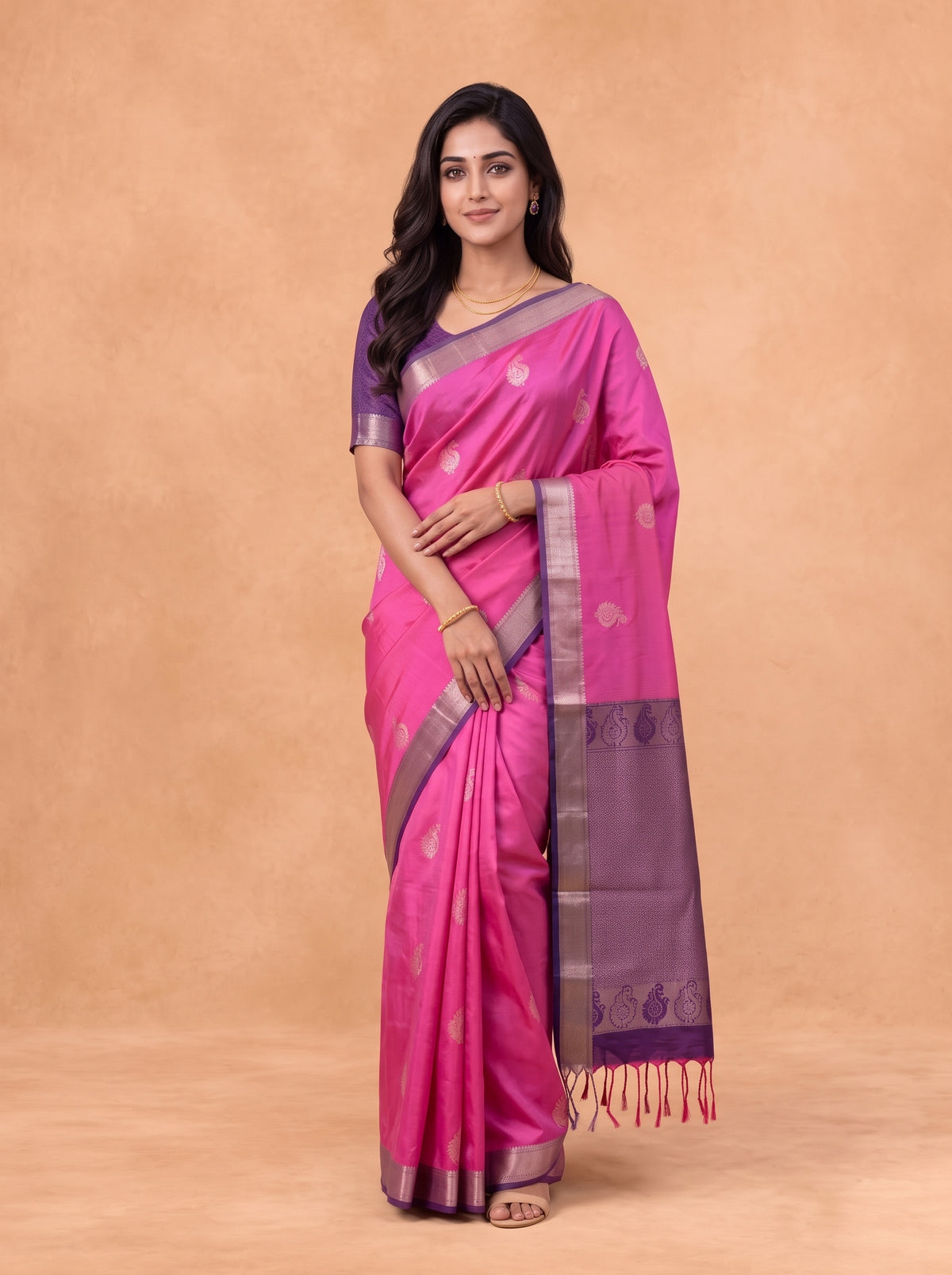 Women Soft Silk Rani Pink With Purple Saree SS438