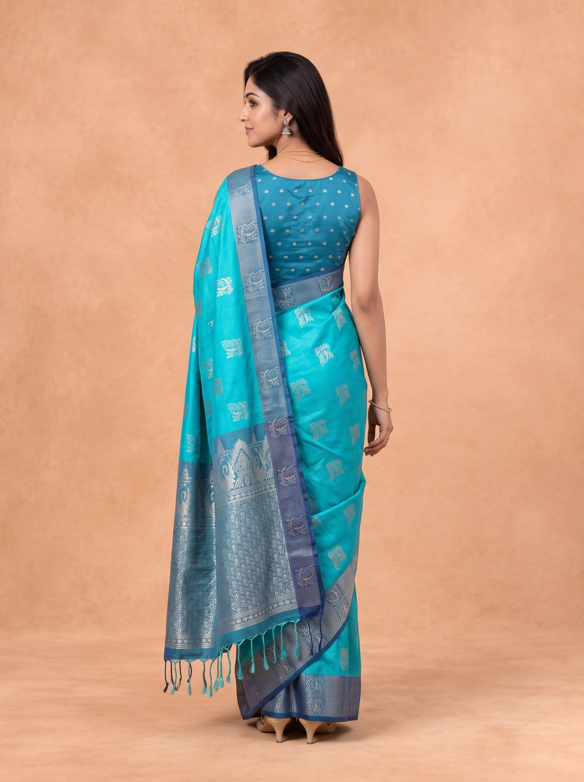 Women Soft Silk Turquoise With Dark Blue Saree SS443