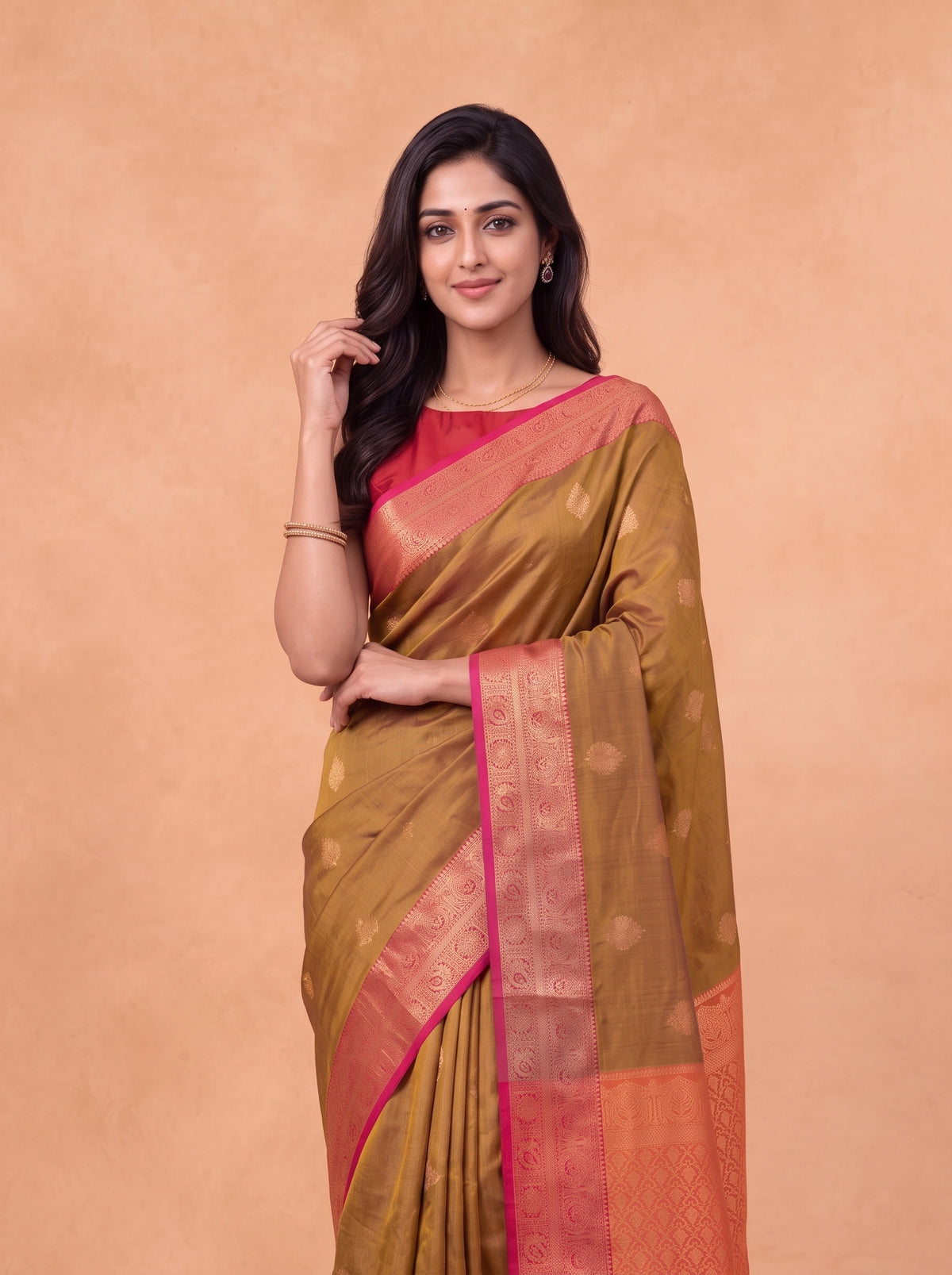 Women Soft Silk Brown with Dark Pink Saree SS436