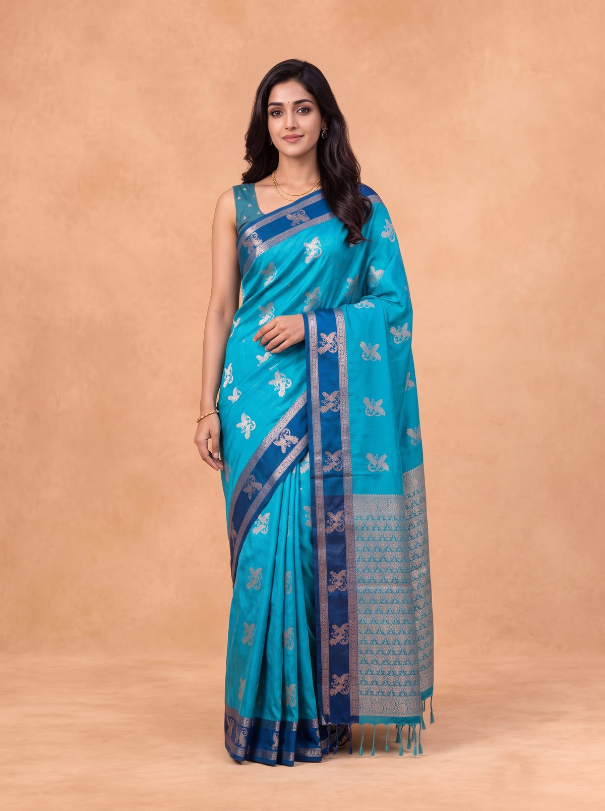 Women Soft Silk Teal With Blue Saree SS429