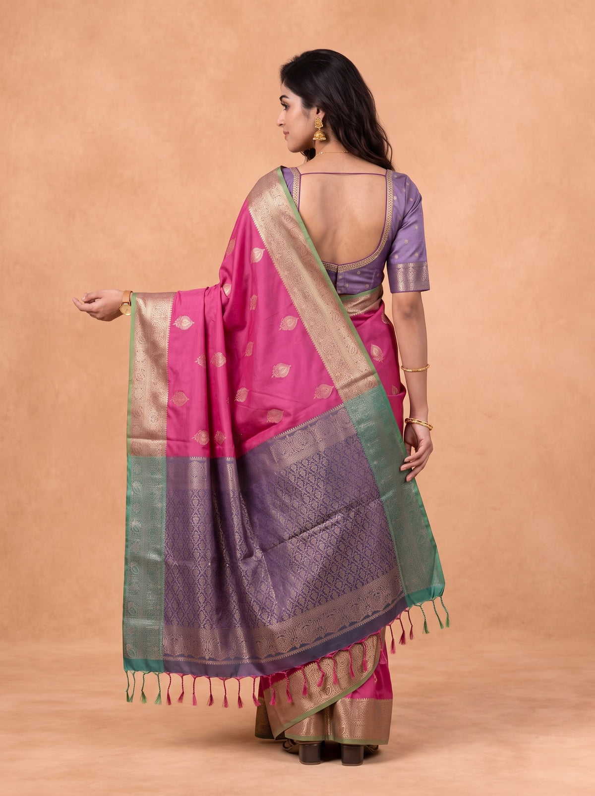 Women Soft Silk Dark Pink With Green Saree SS440