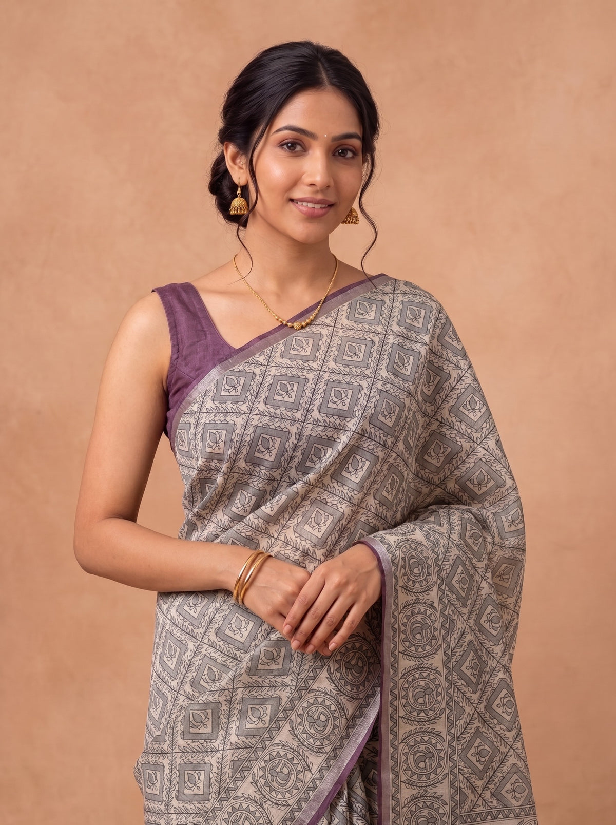 Women Semi Tussar Purple Saree ST375