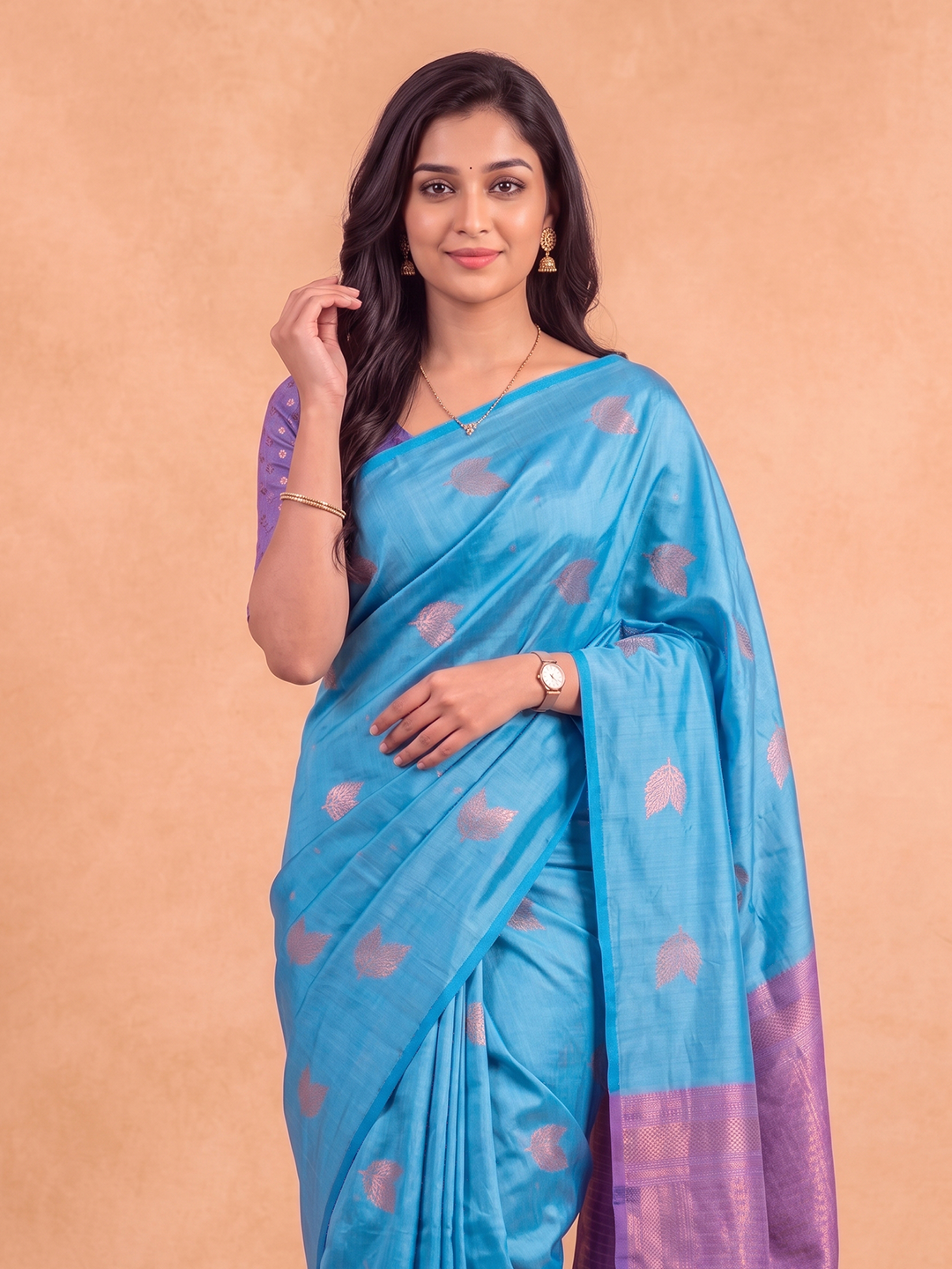 Women Soft Silk Sky Blue With Purple Saree SS551