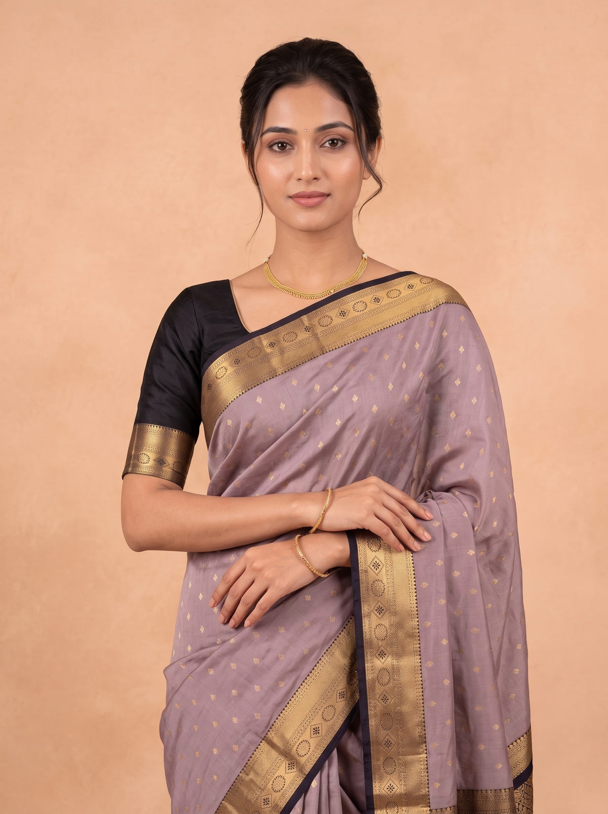 Women Soft Silk Brown with Black Saree SS435