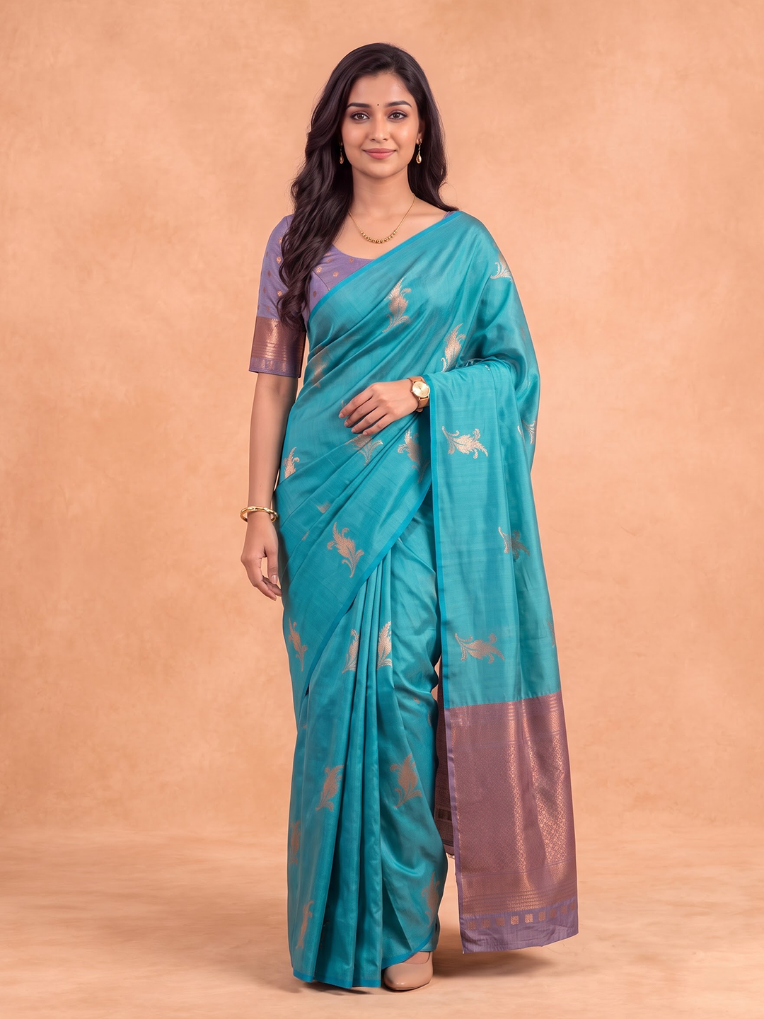 Women Soft Silk Green with Purple Saree SS548