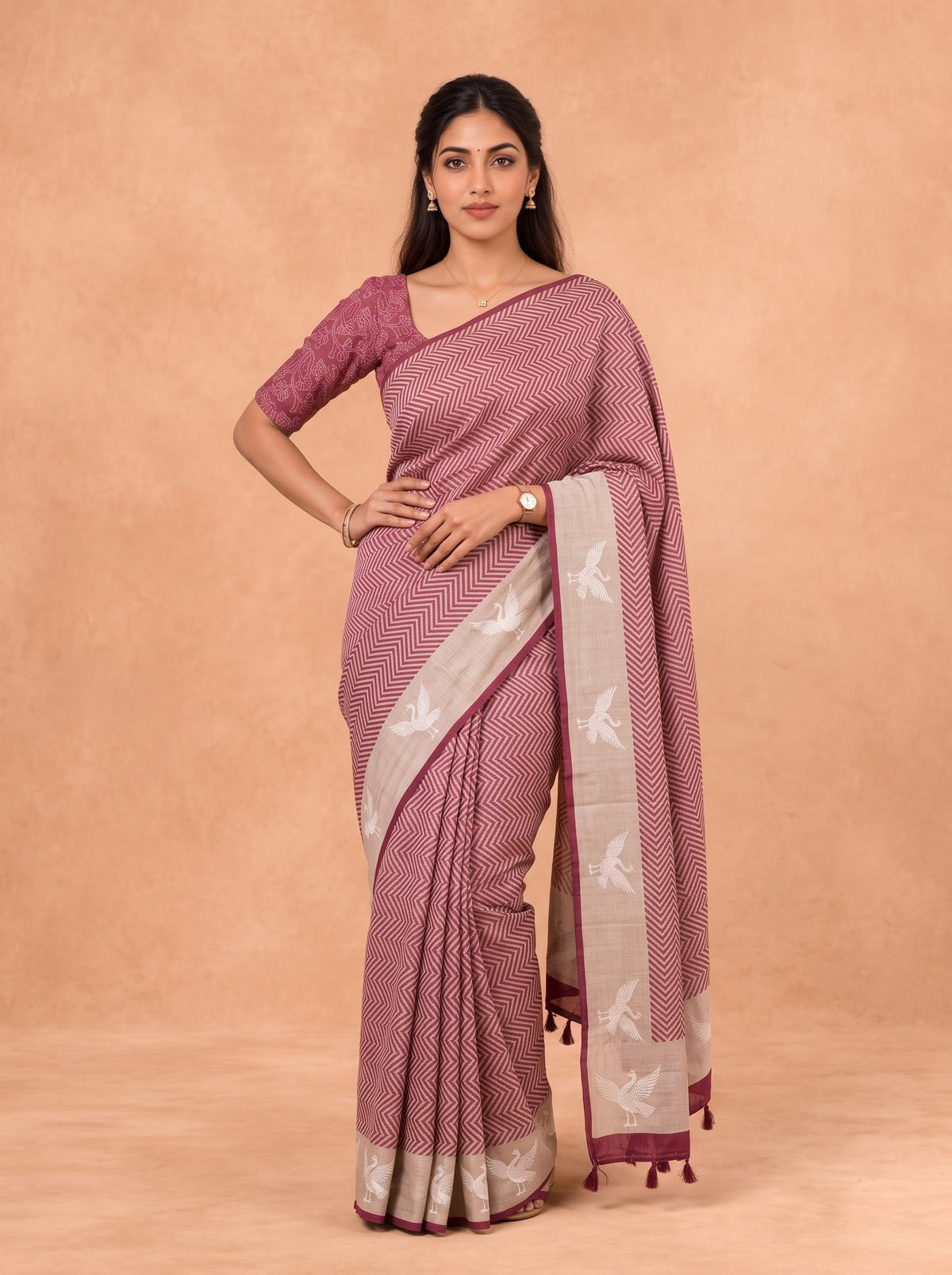 Women Cotton Maroon Printed Saree PCS298