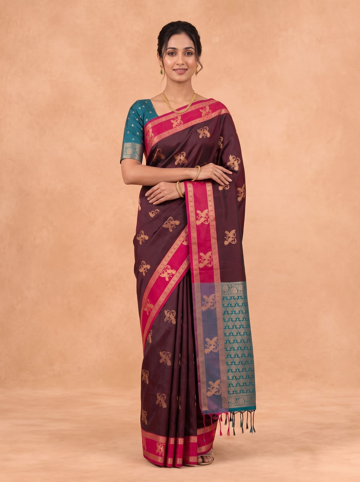 Women Soft Silk Maroon With Green Saree SS464