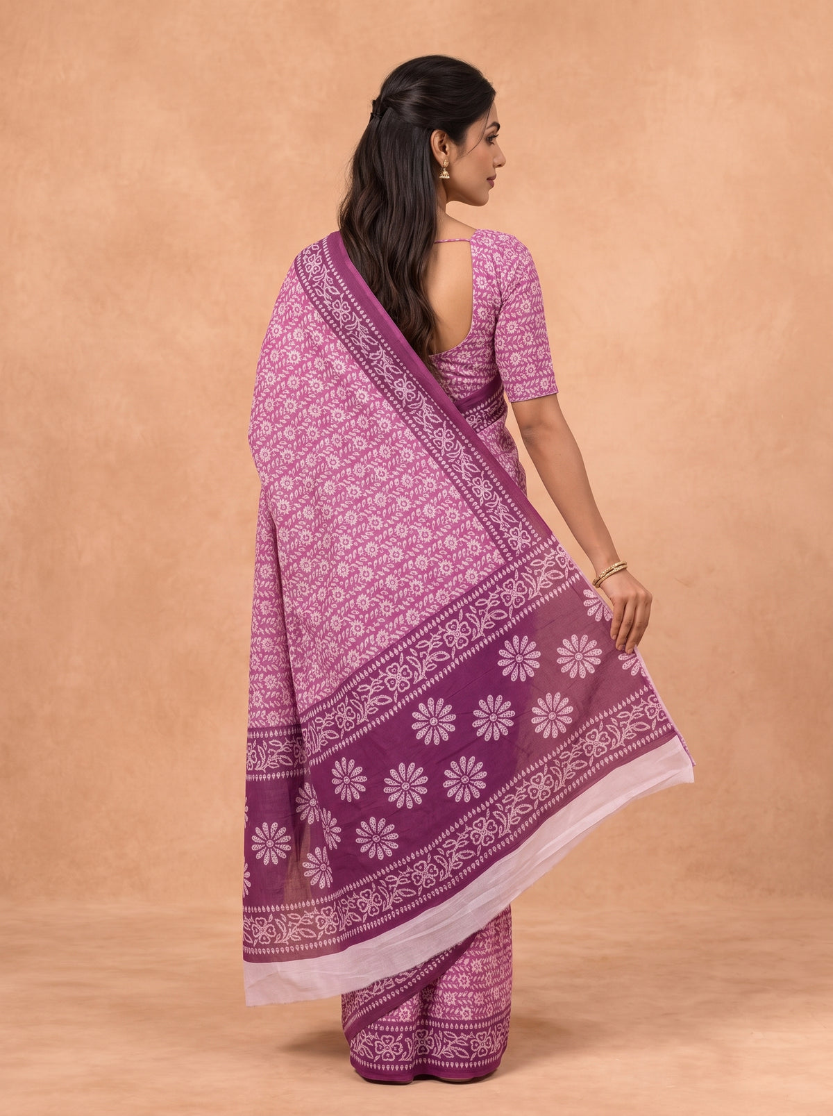 Women Cotton Pink Printed Saree PCS305