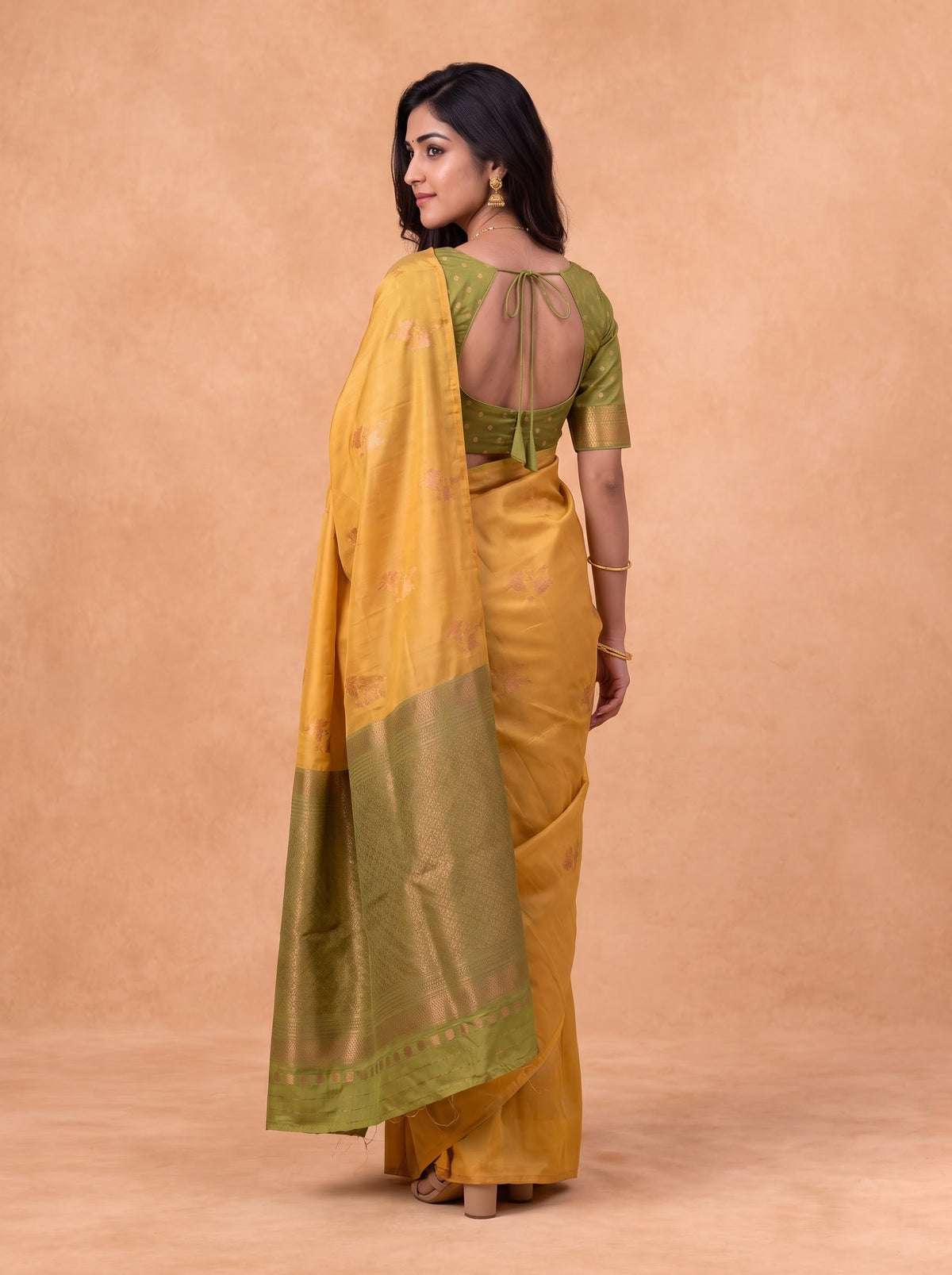 Couple Combo Shirt & Dhoti Set with Saree Mustard SS552