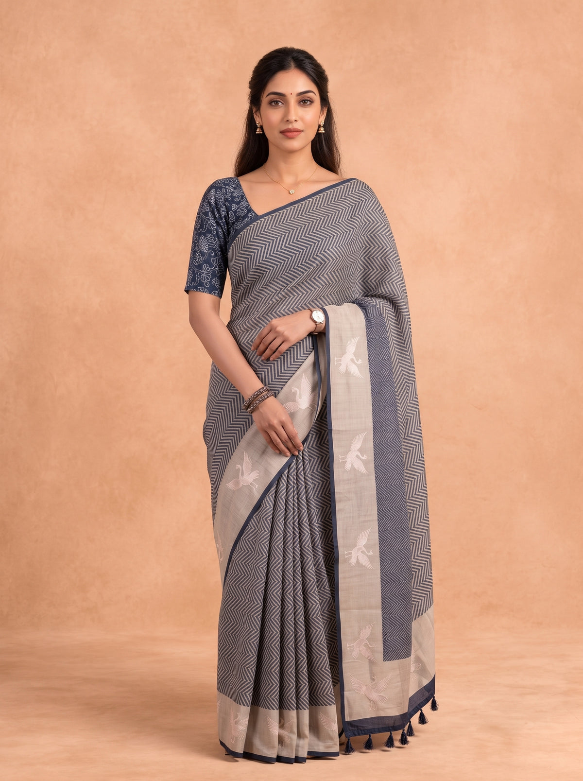 Women Cotton Blue Printed Saree PCS300