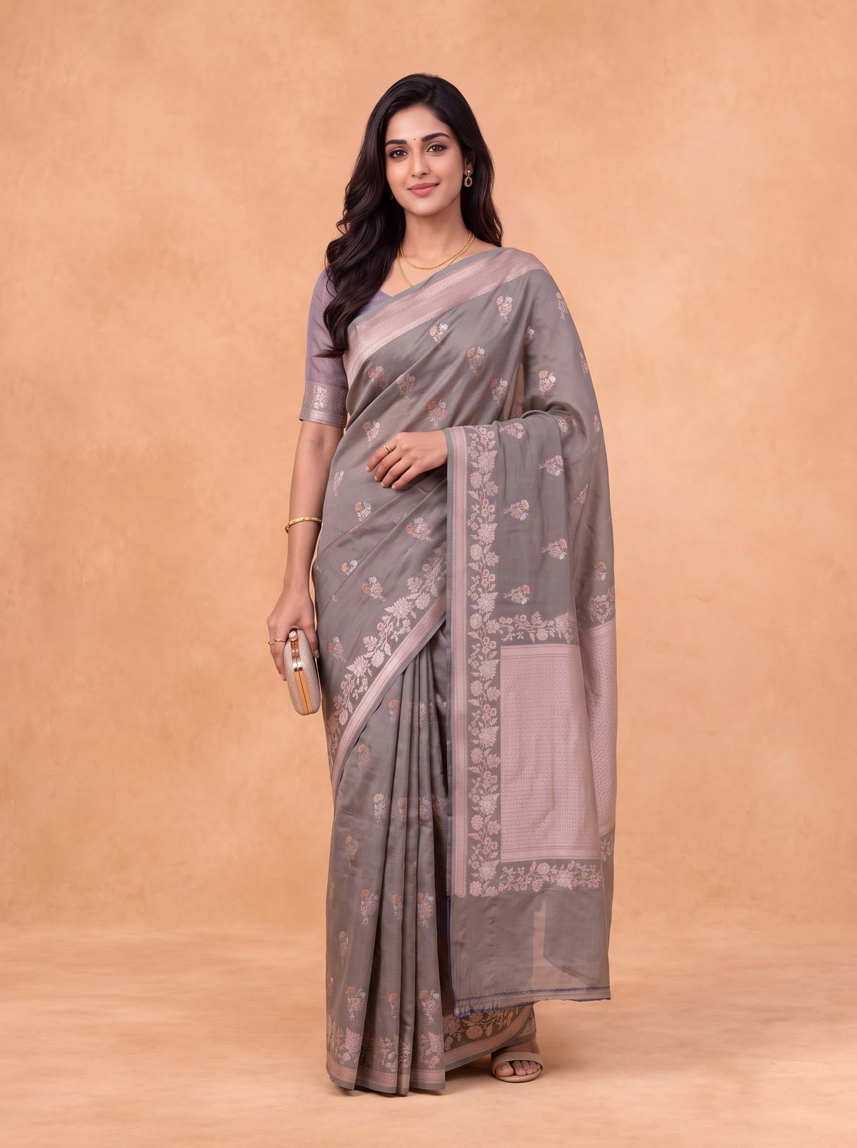 Women Soft Silk Grey Saree SS512