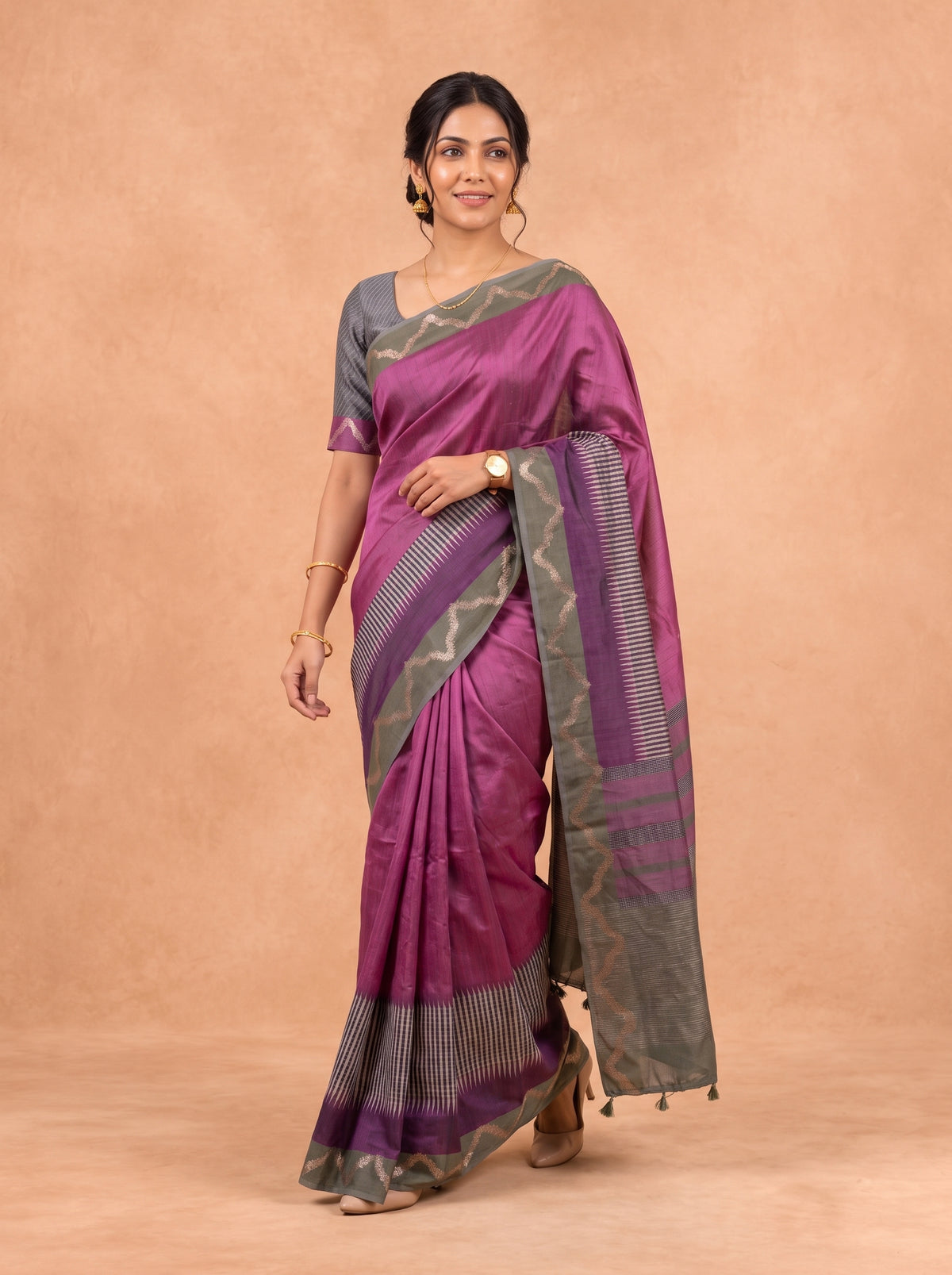Women Semi Tussar Purple Saree ST369
