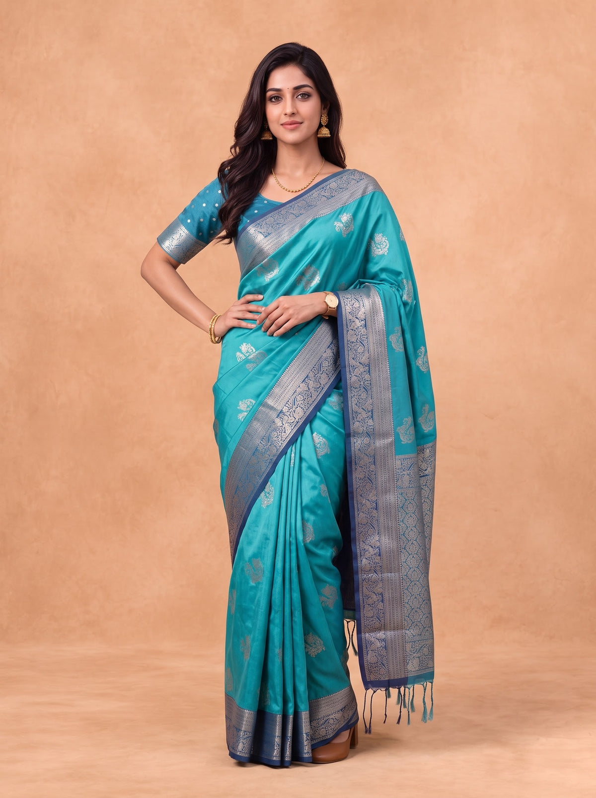 Women Soft Silk Green with Navy Saree SS467