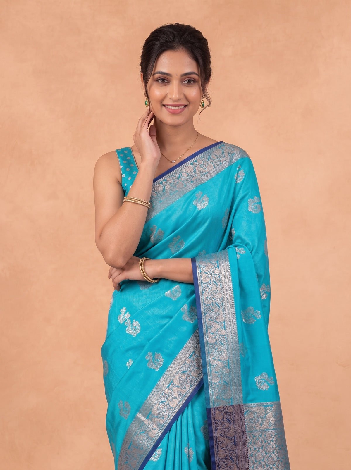 Women Soft Silk Aqua Blue Saree SS487