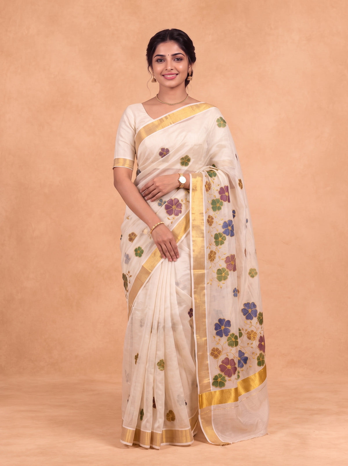 Women Tissue Gold Embroidered Saree KLS71