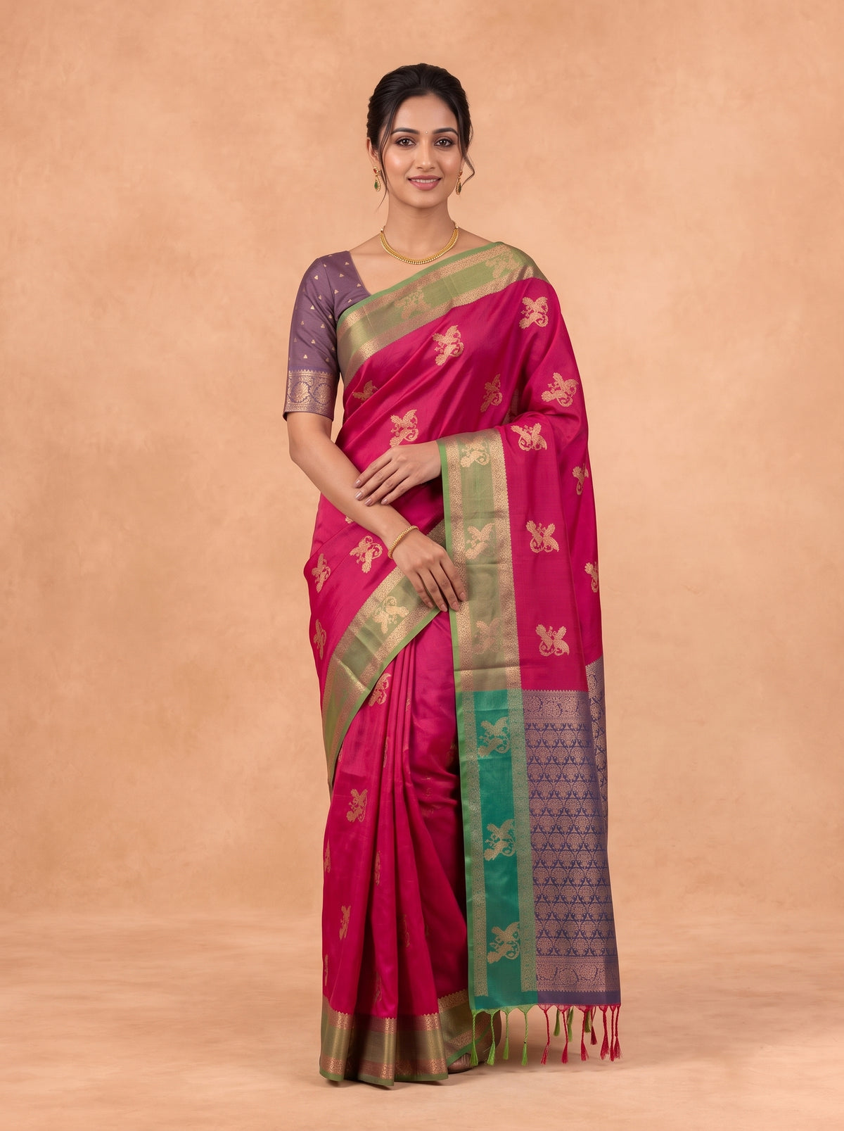 Women Soft Silk Rani Pink Saree SS473