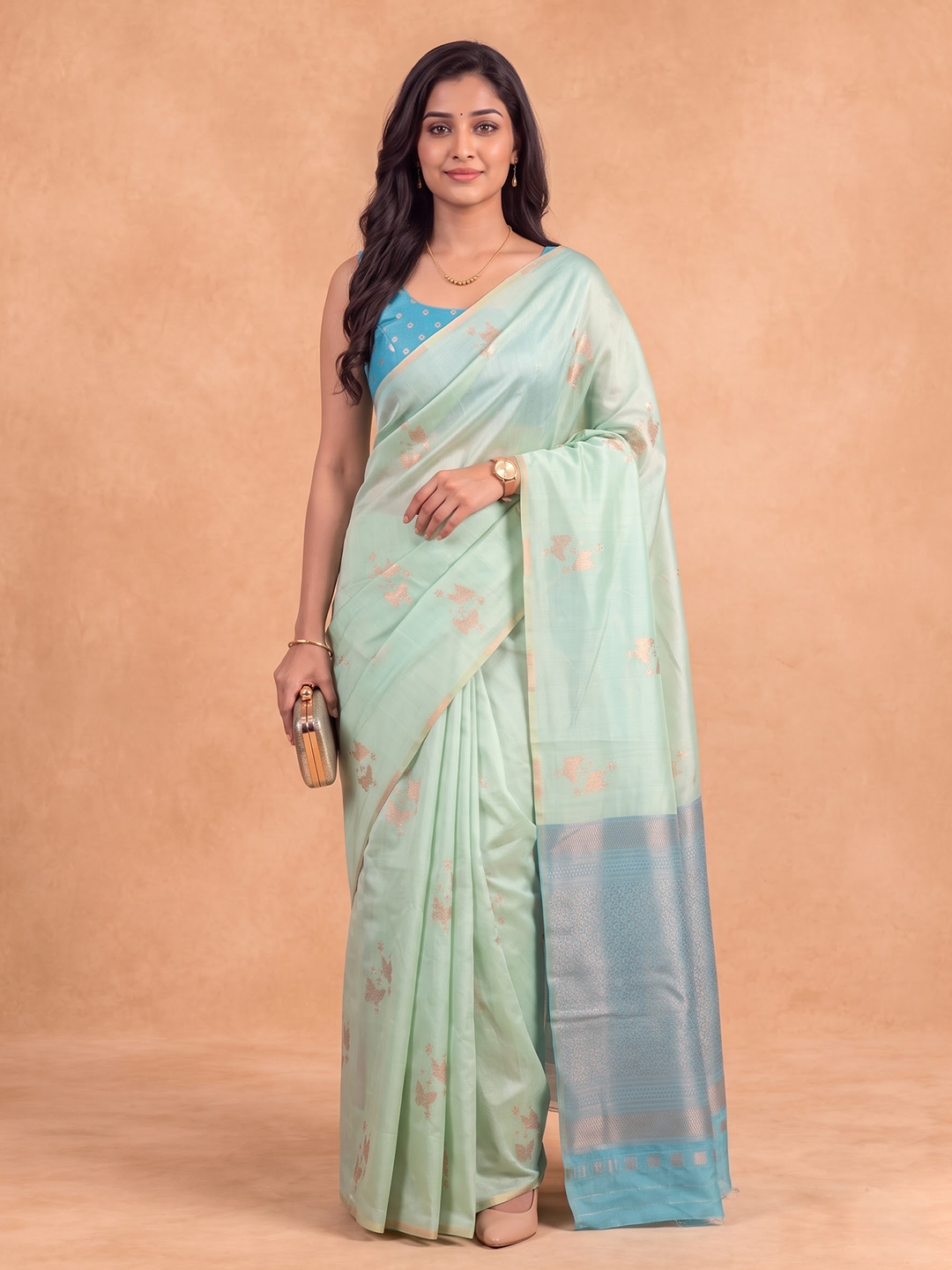 Women Soft Silk Pista Green Saree SS539