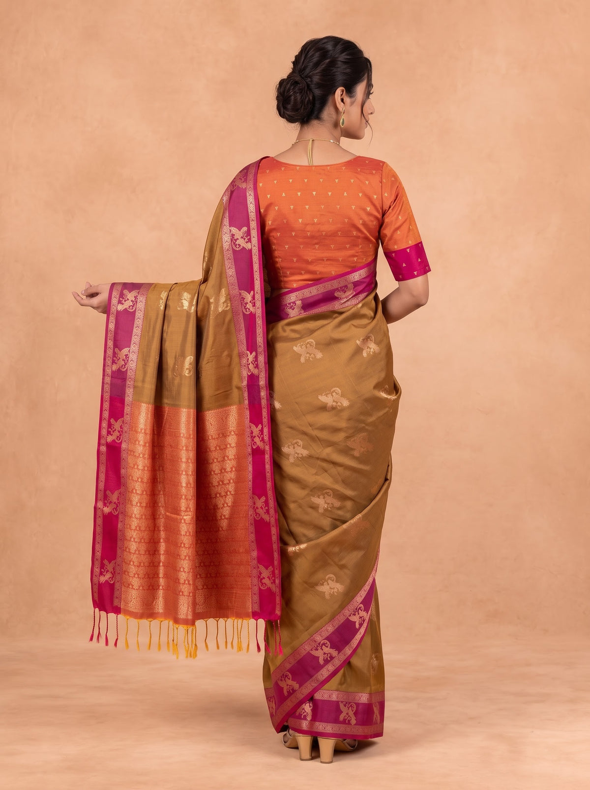 Women Soft Silk Brown With Orange Saree SS497