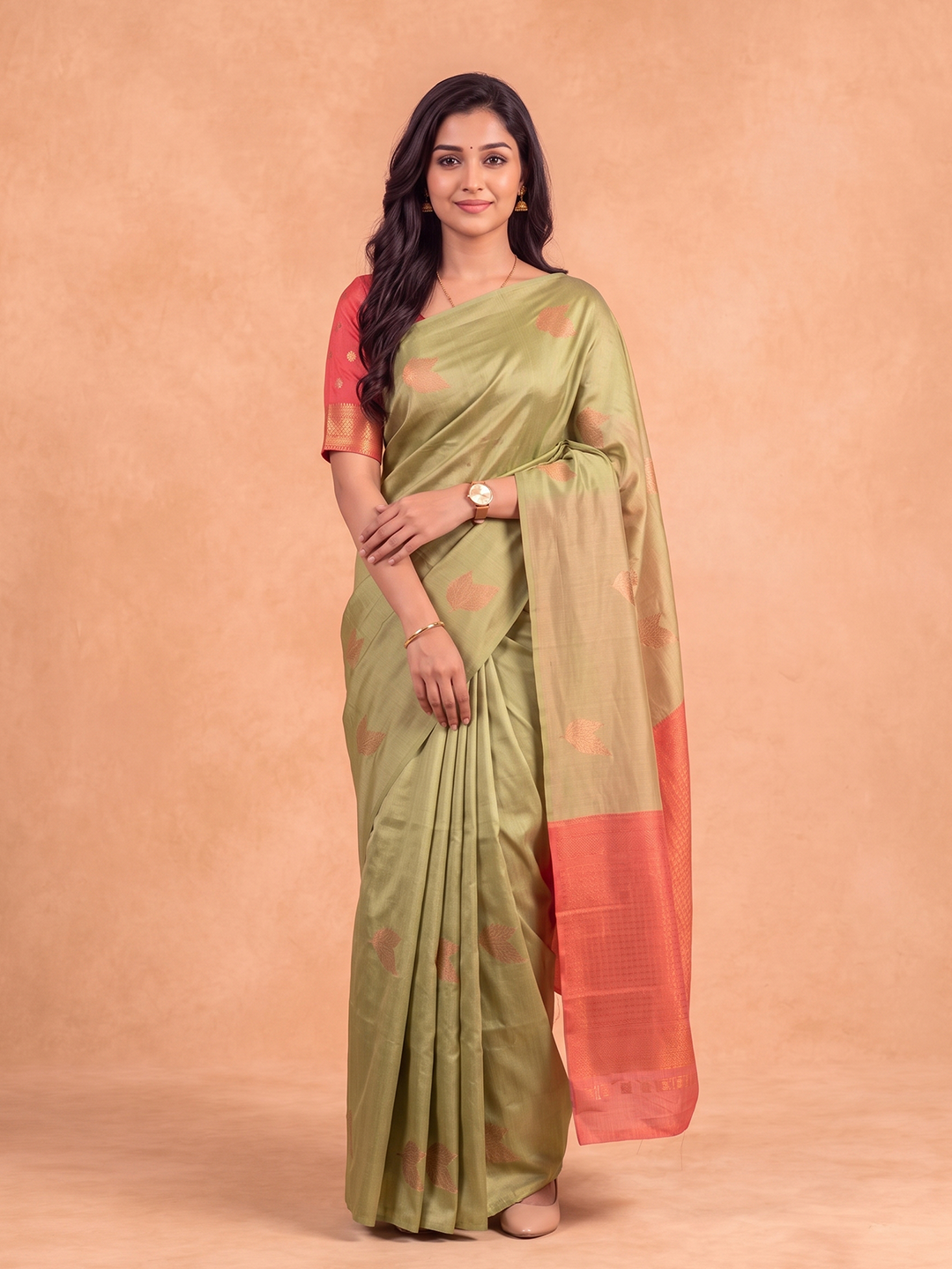 Women Soft Silk Pink with Green Saree SS534