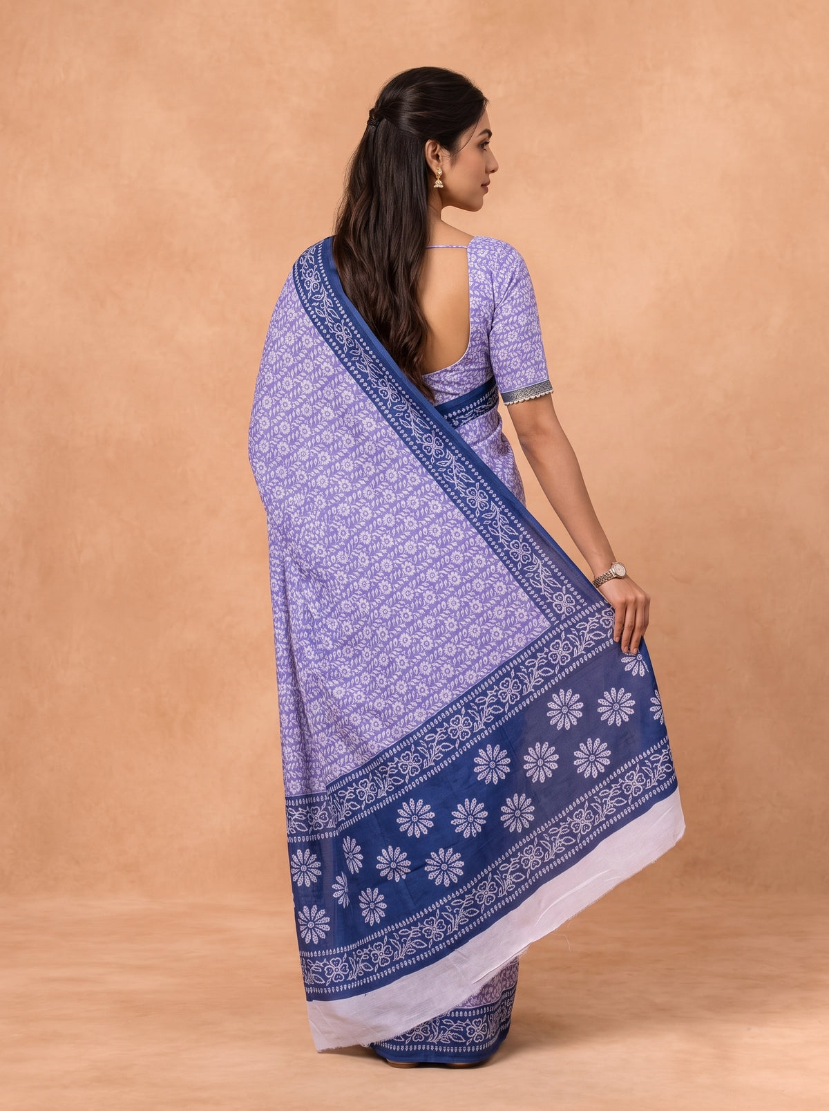 Women Cotton Blue Printed Saree PCS304