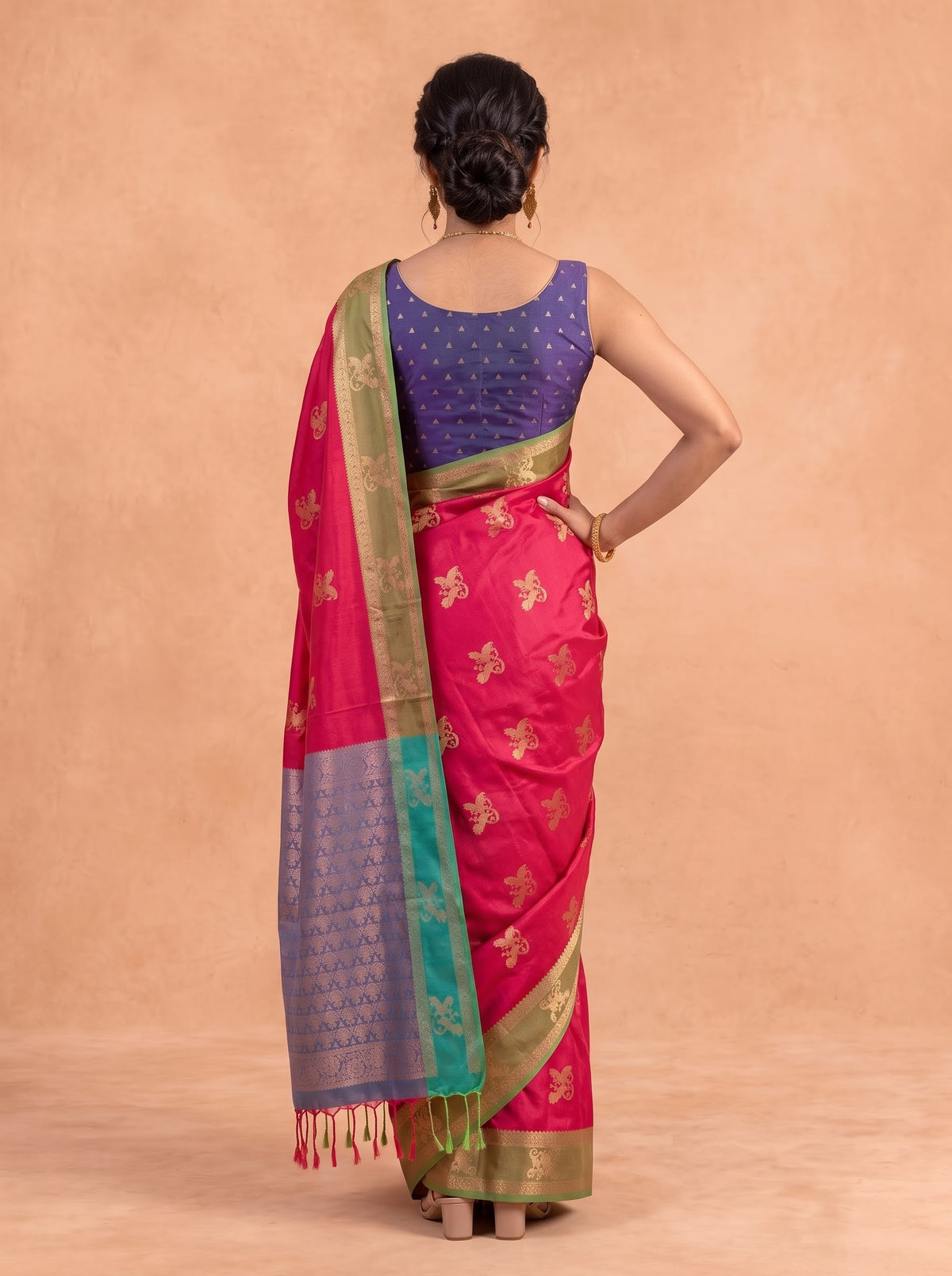 Women Soft Silk Red with Purple Saree SS458
