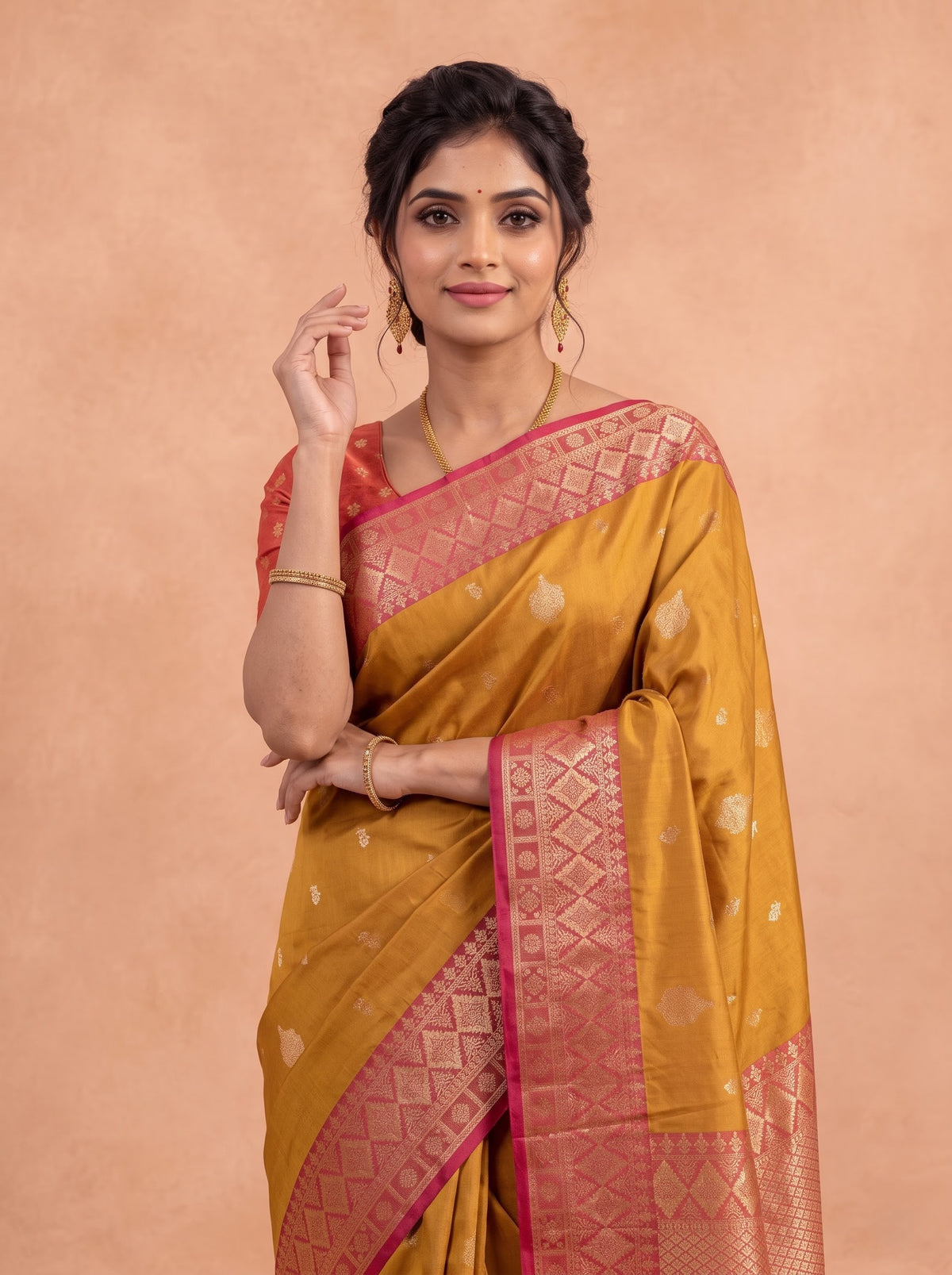 Women Soft Silk Mustard with Orange SS476