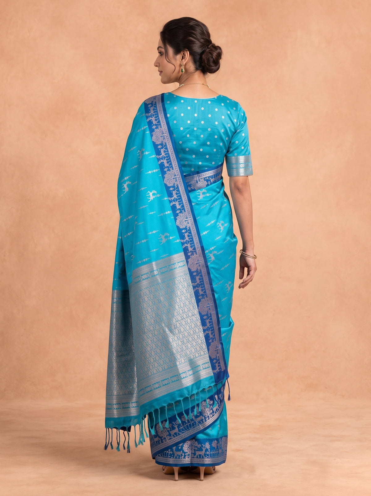 Women Soft Silk Turquoise With Blue Saree SS492