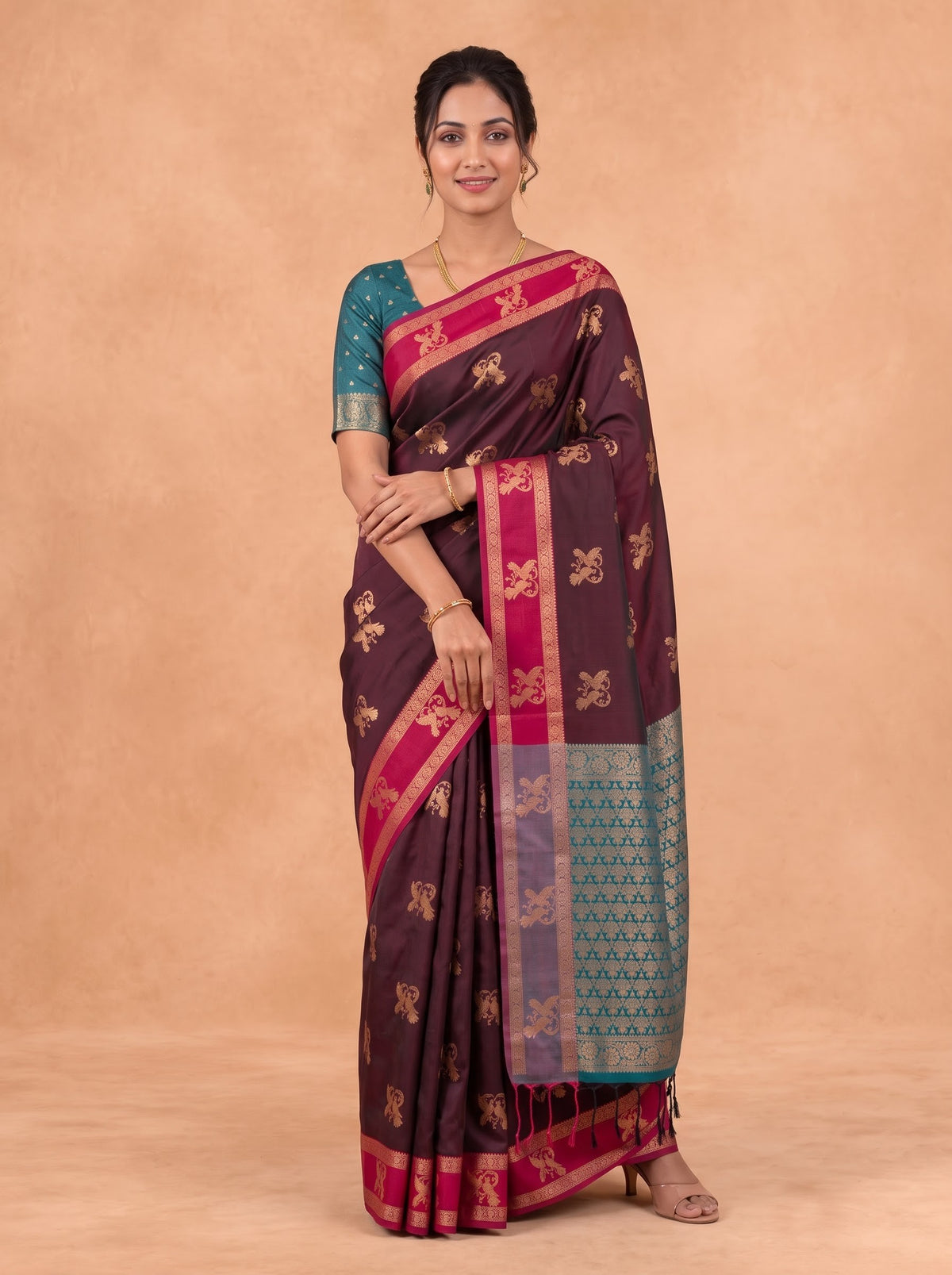 Women Soft Silk Maroon With Green Saree SS464