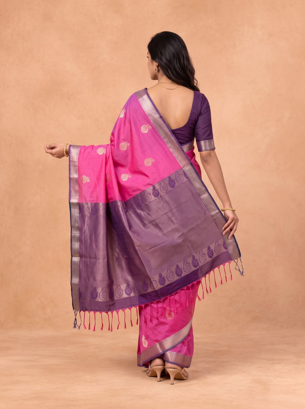 Women Soft Silk Rani Pink With Purple Saree SS438