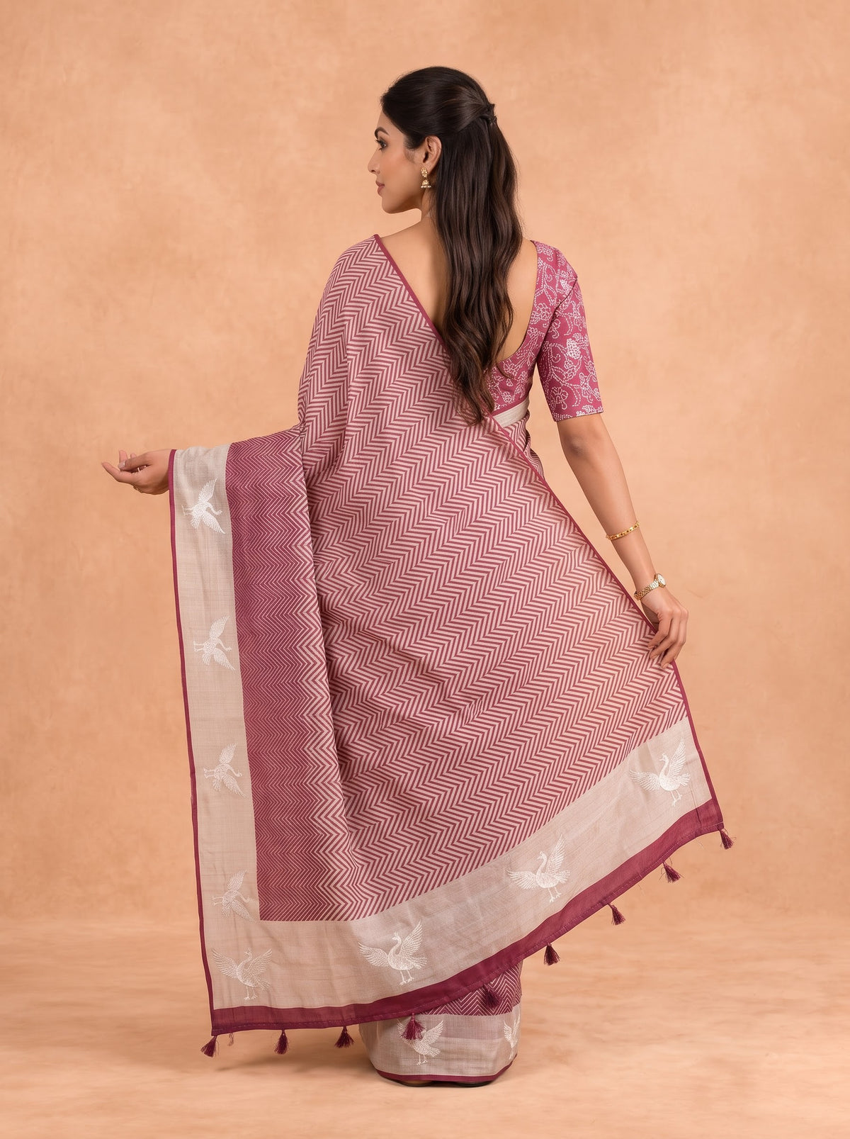 Women Cotton Maroon Printed Saree PCS298