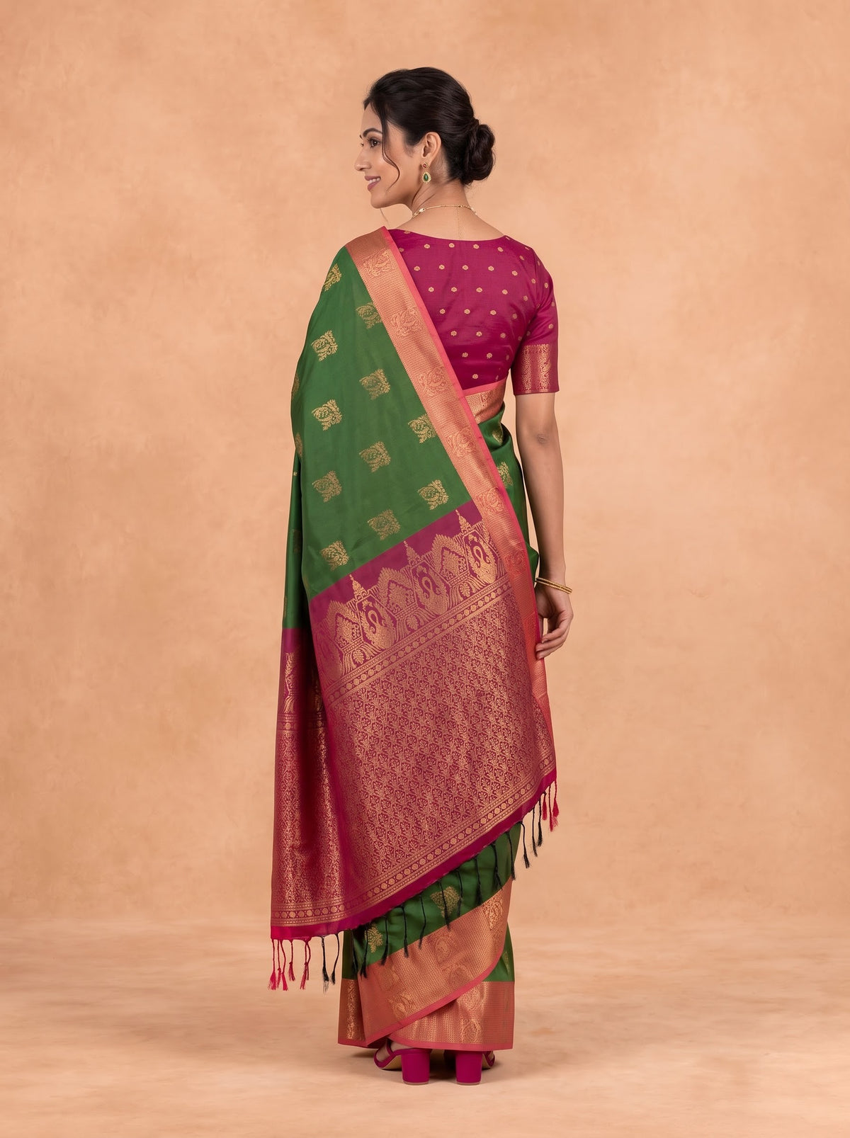 Women Soft Silk Olive Green with Pink Saree SS459
