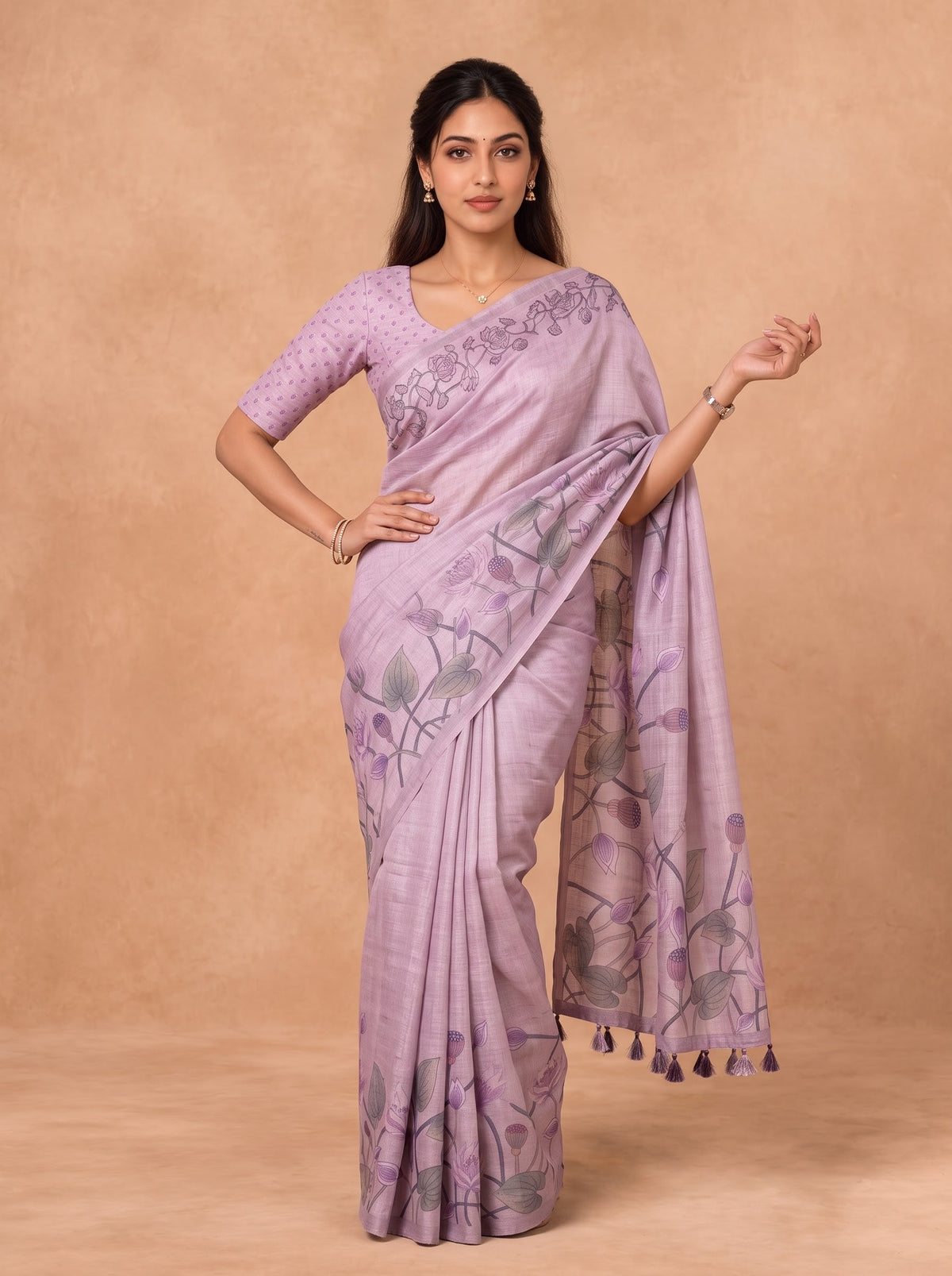Women Cotton Lavender Printed Saree PCS310