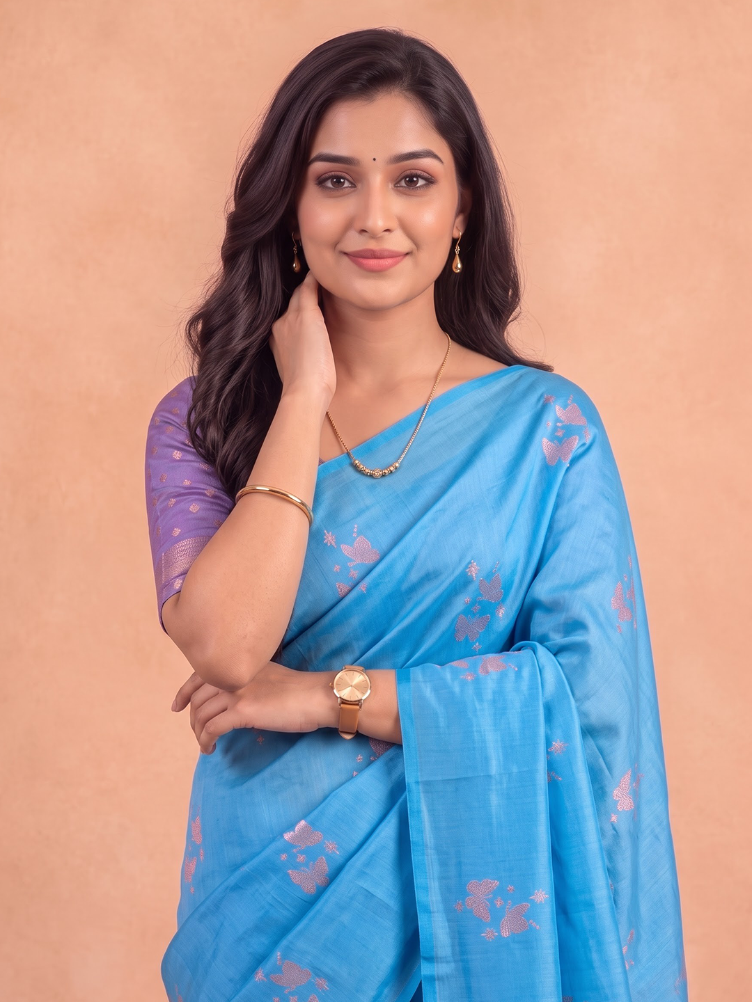 Women Soft Silk Light Purple With Sky Blue Saree SS546