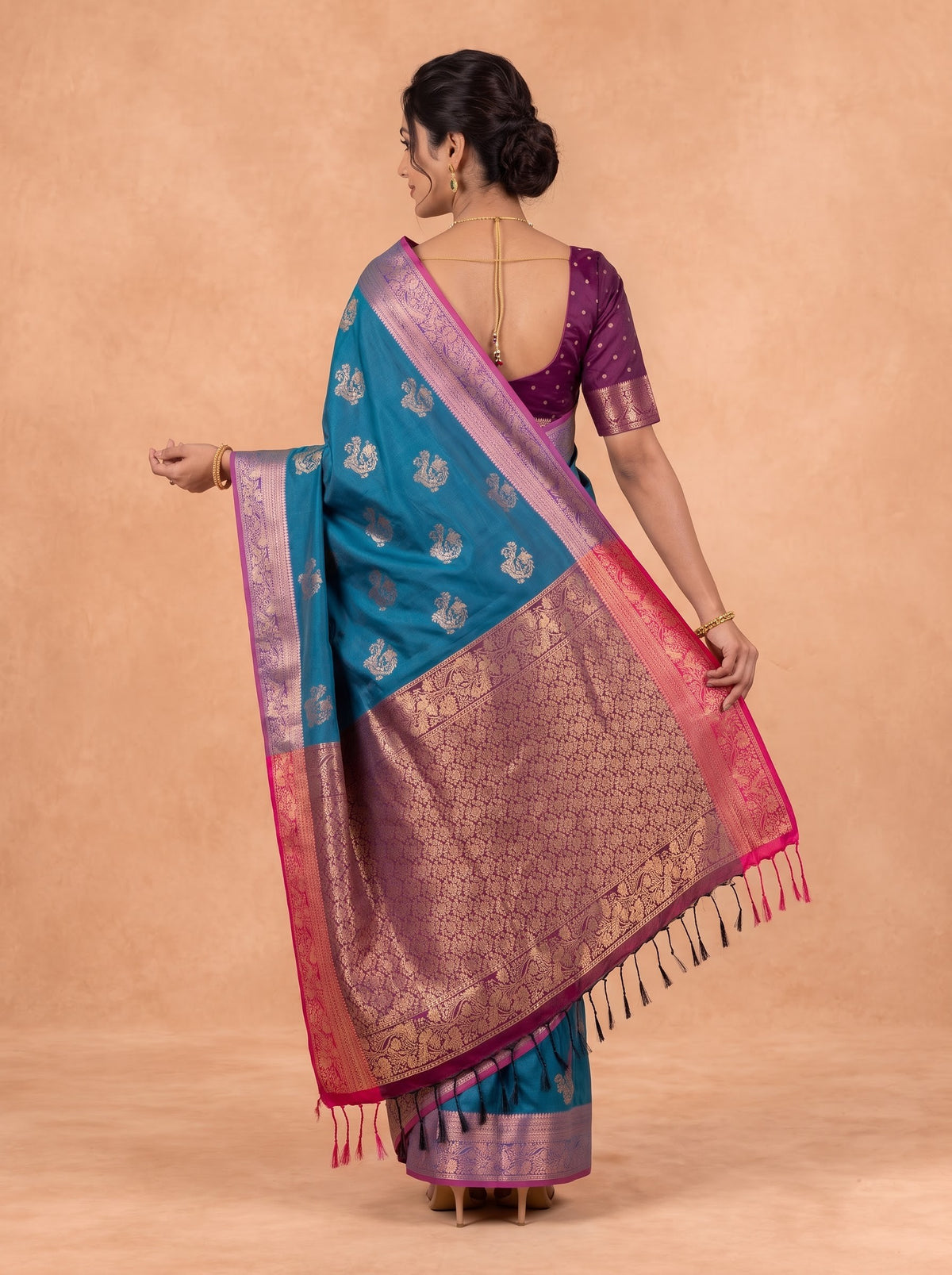 Women Soft Silk Dark Teal With Maroon Saree SS449