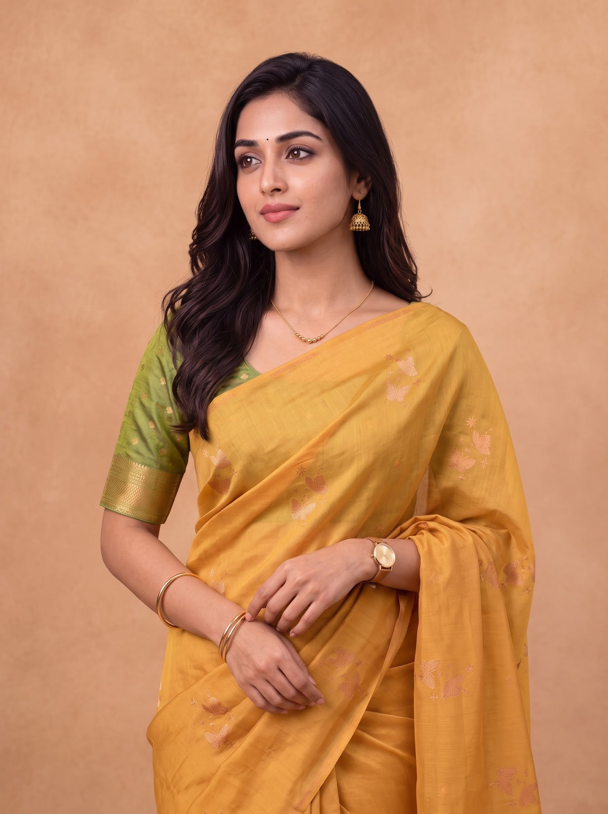 Couple Combo Shirt & Dhoti Set with Saree Mustard SS552