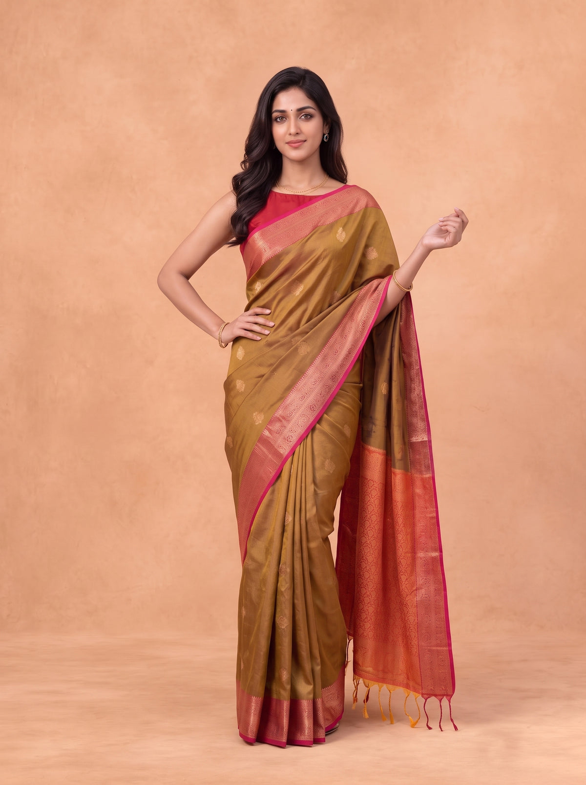 Women Soft Silk Brown with Dark Pink Saree SS436