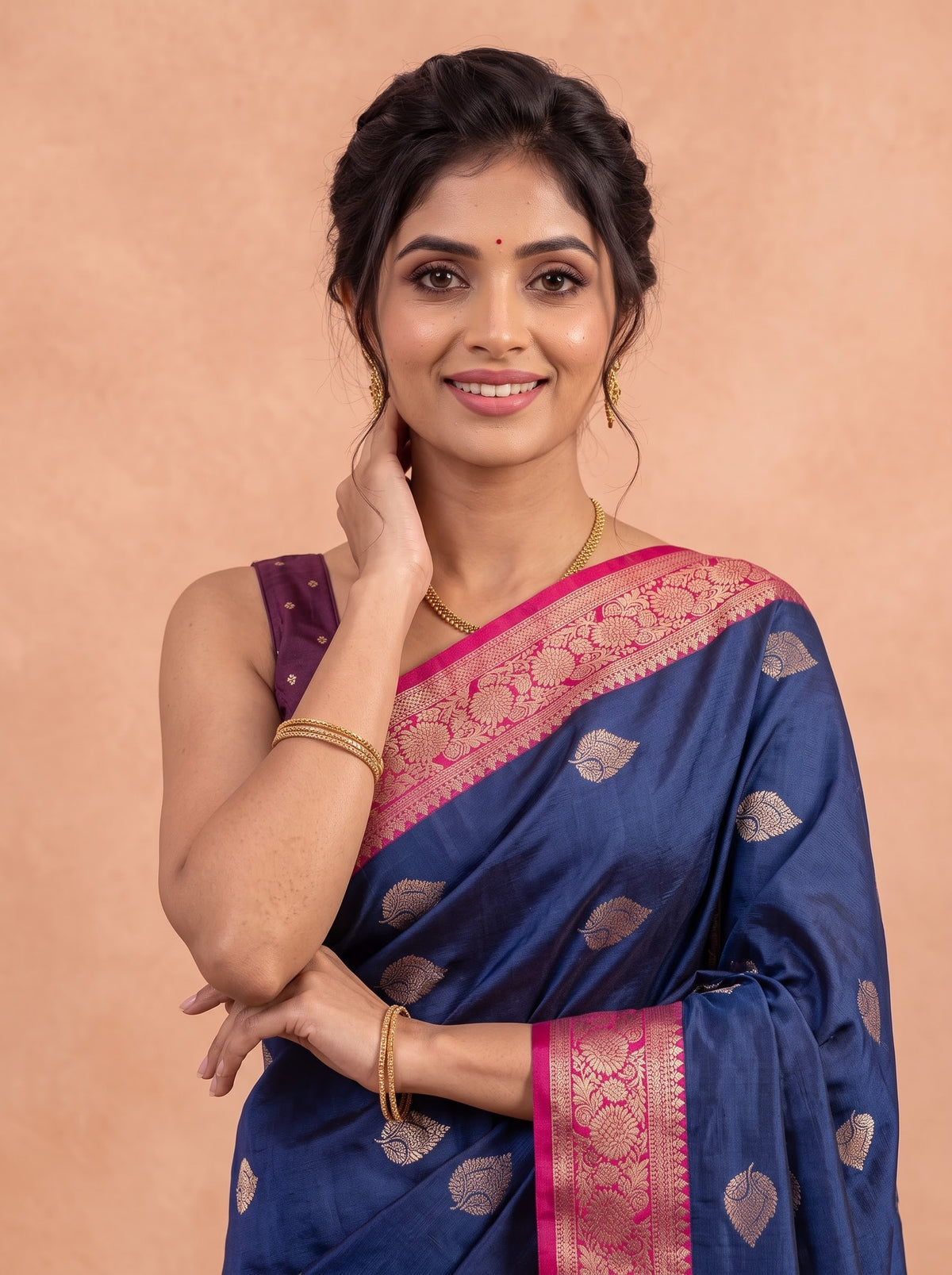 Women Soft Silk Dark Navy Saree SS499