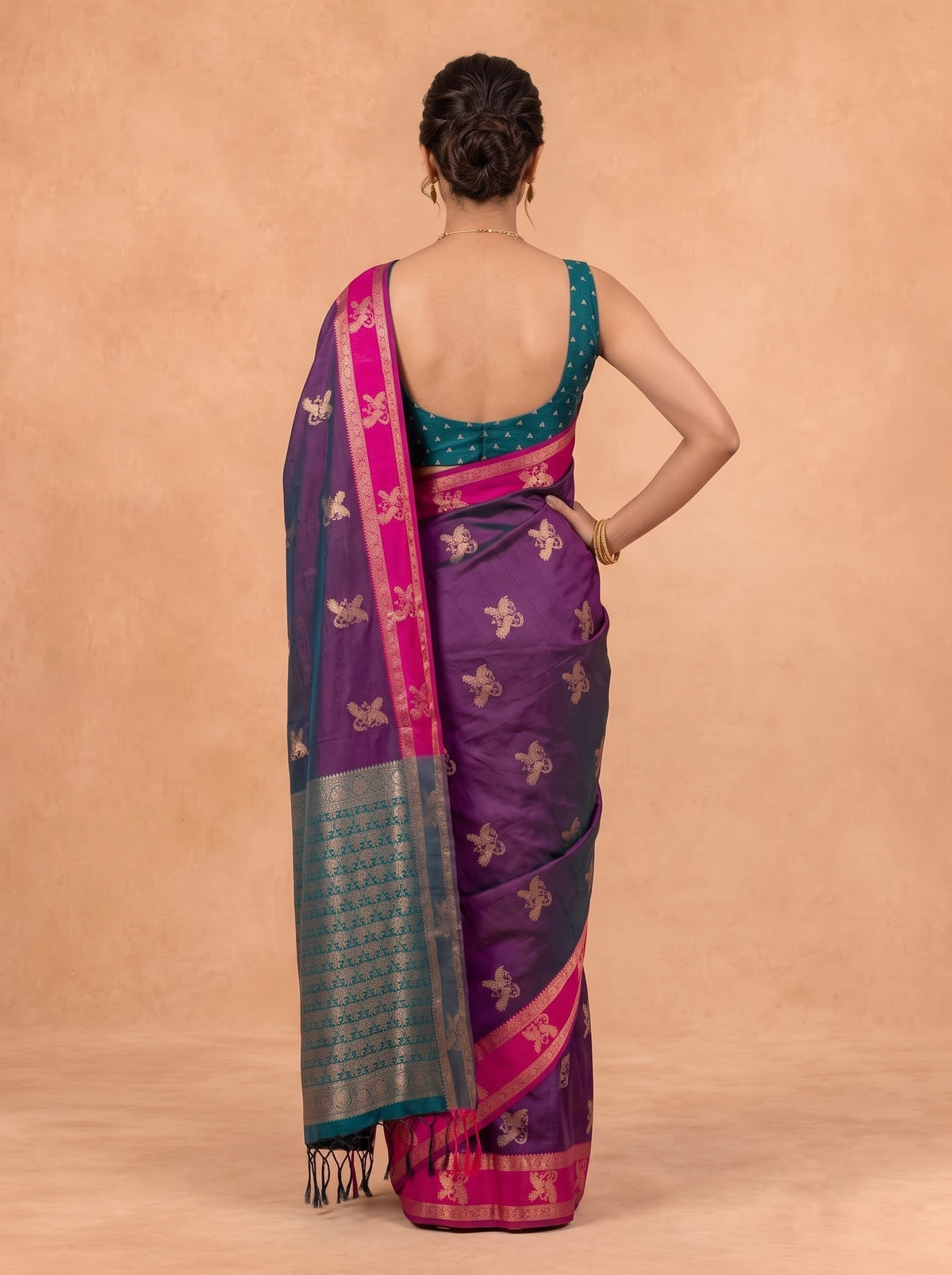 Women Soft Silk Purple with Dark Pink Saree SS474