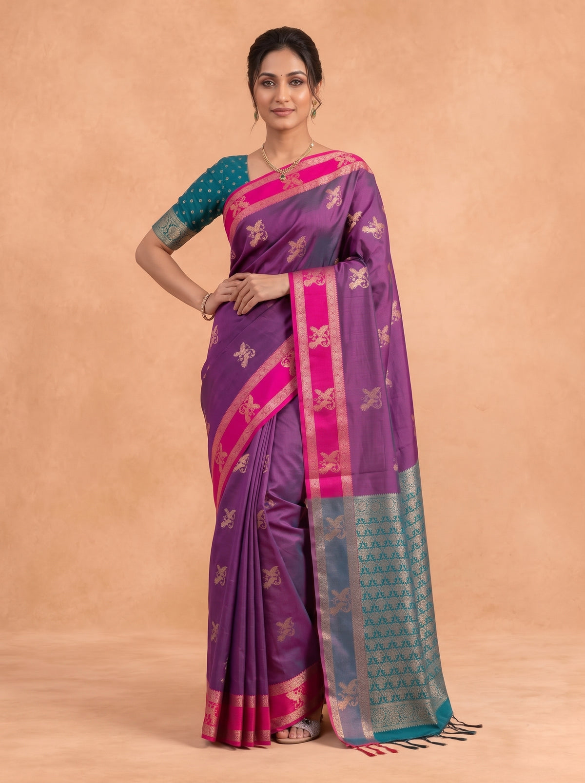 Women Soft Silk Dark Magenta Saree SS481