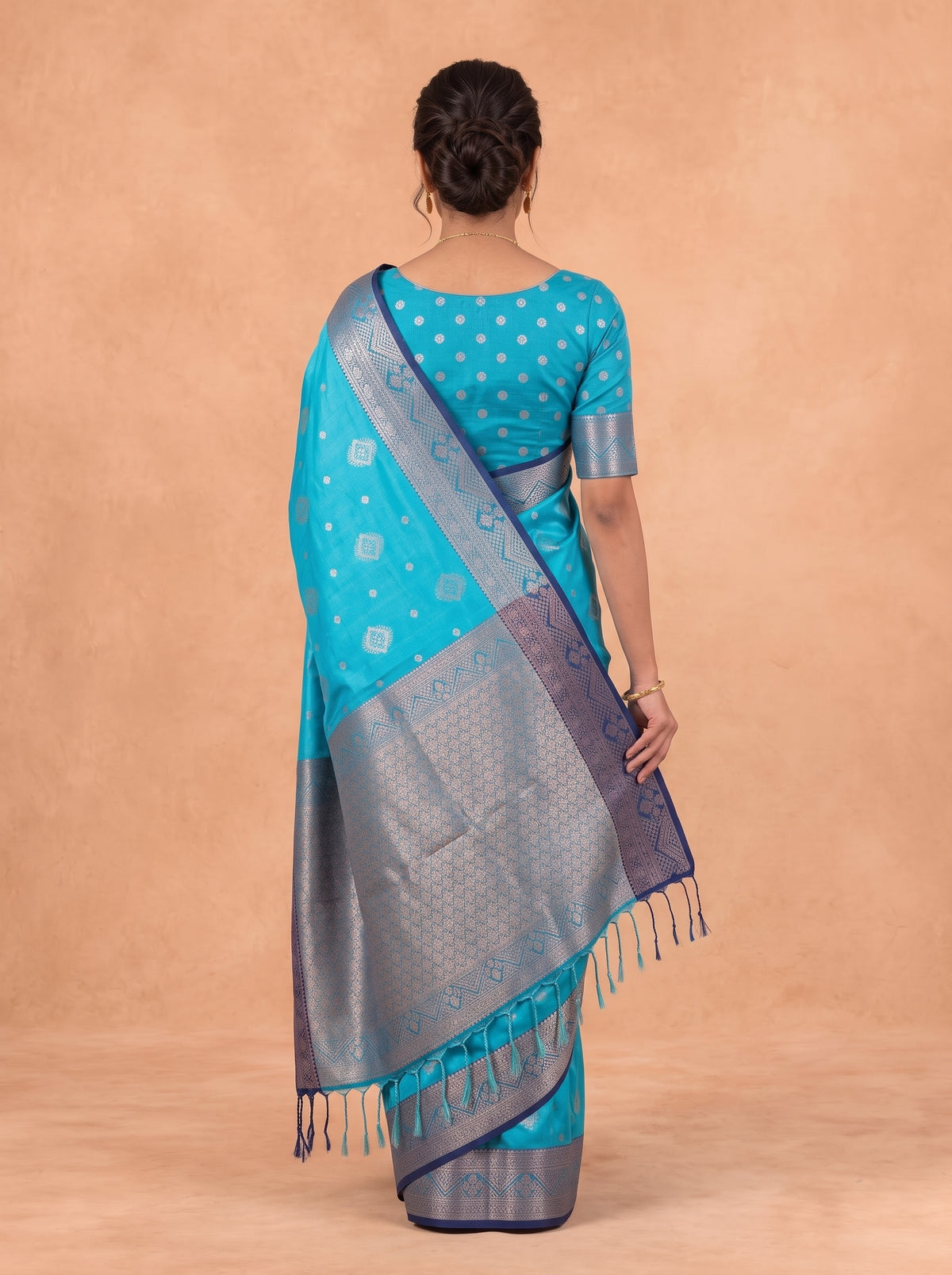 Women Soft Silk Turquoise With Dark Blue SS444
