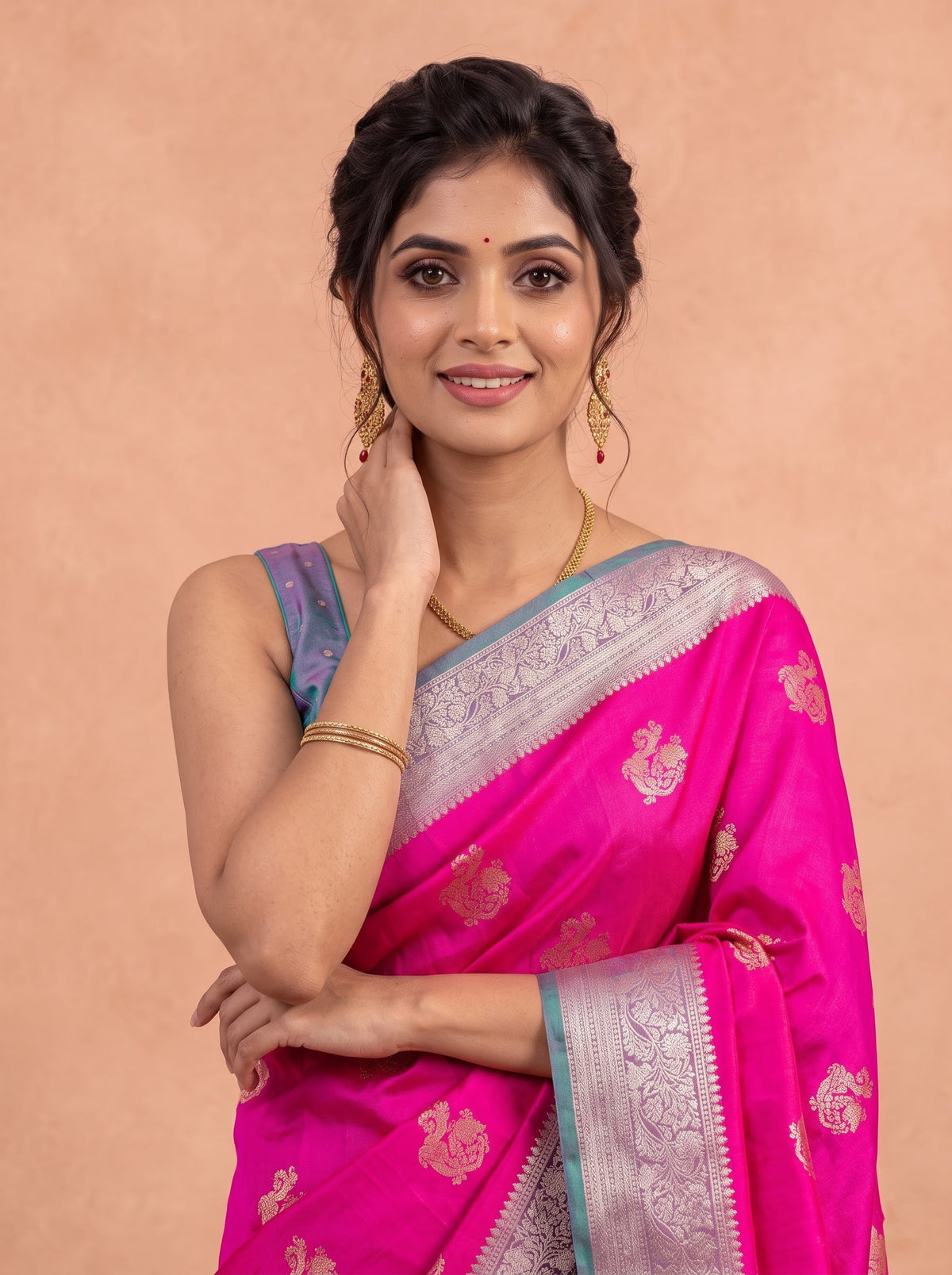 Women Soft Silk Dark Pink With Purple SS498