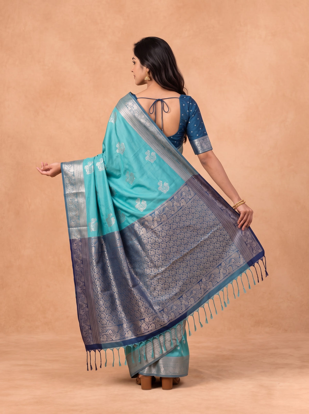 Women Soft Silk Dark Turquoise With Blue Saree SS432