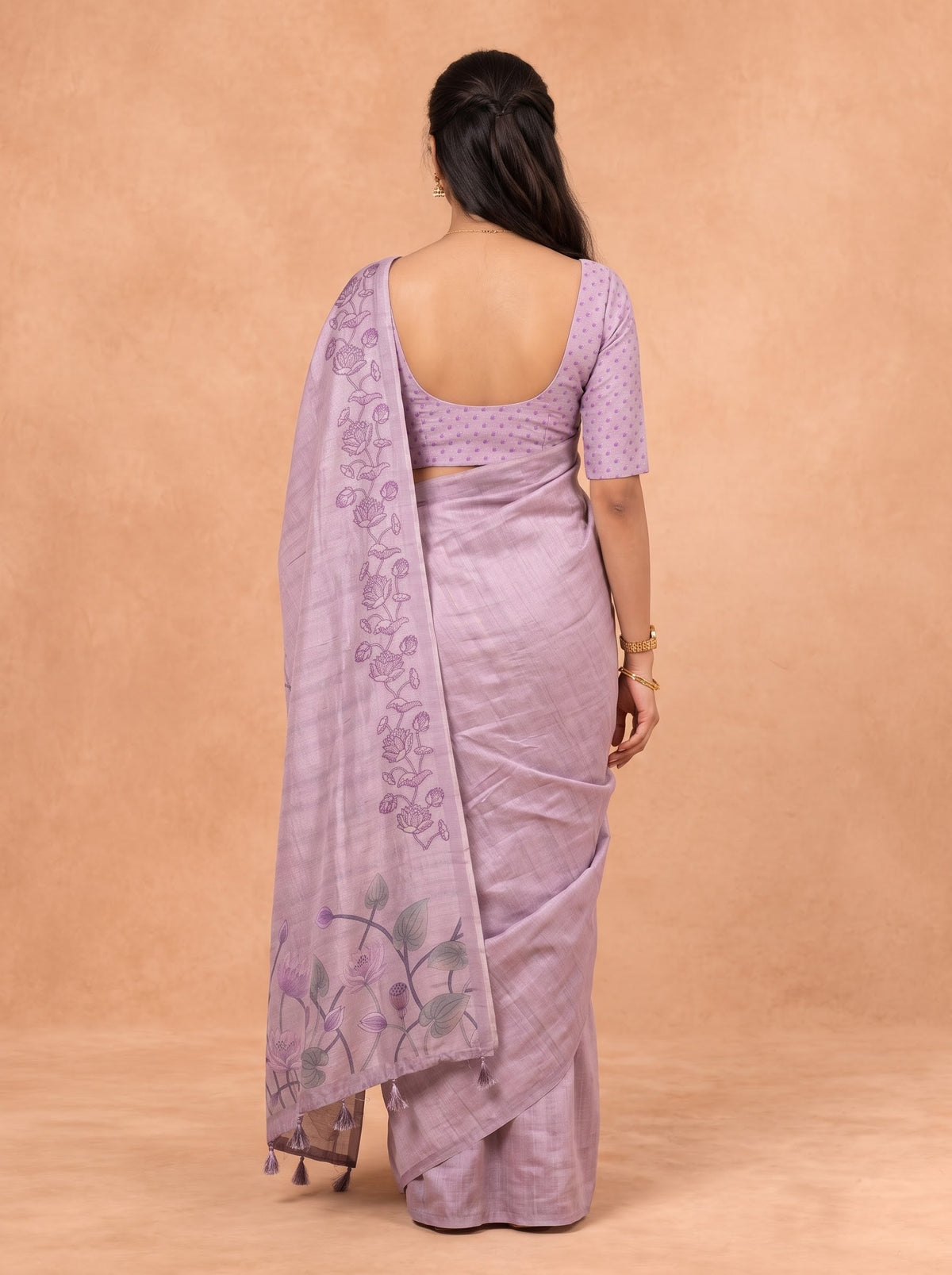 Women Cotton Lavender Printed Saree PCS310