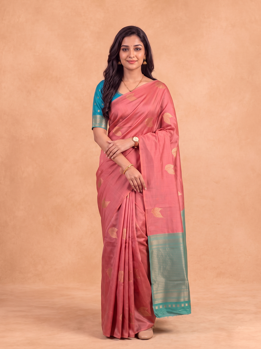 Women Soft Silk Pink with Green Saree SS528